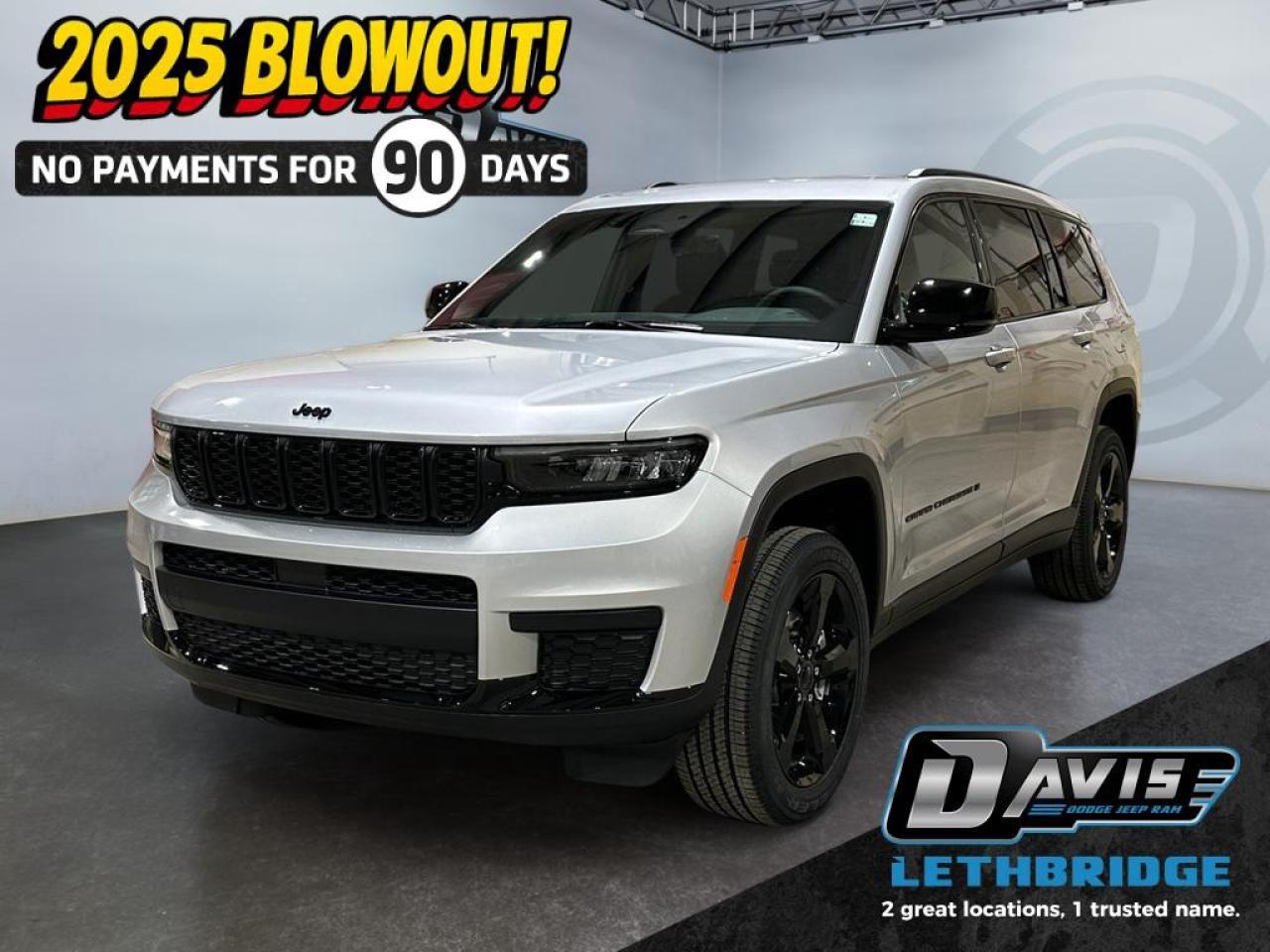 <b>Heated Seats, Heated Steering Wheel, Blind Spot Monitoring, Parking Sensors, Adaptive Cruise Control!<br /> <br /></b><br /> <br /> <br />The 2025 Jeep Grand Cherokee L Altitude 4x4 in Silver Zynith delivers bold style, three-row versatility, and proven Jeep capability. Powered by a 3.6L Pentastar VVT V6 with ESS paired to an 8-speed automatic transmission, this Grand Cherokee L provides confident performance, smooth power delivery, and year-round traction with its advanced 4x4 system.<br /><br />Inside, the Altitude trim enhances the cabin with Capri leatherette seats with suede inserts, a black headliner, front heated seats, a heated steering wheel, and tri-zone automatic climate control. Modern connectivity comes from Uconnect 5 with an 8.4-inch touchscreen, a 10.25-inch digital gauge cluster, 4G LTE Wi-Fi hotspot, wireless charging pad, additional third-row USB ports, and a convenient power liftgate, making daily driving easier.<br /><br />Safety and driver-assist technology includes Adaptive Cruise Control with Stop & Go, Full-Speed Forward Collision Warning Plus, Pedestrian/Cyclist Emergency Braking, Active Lane Management, Blind-Spot Monitoring, Rear Cross-Path Detection, ParkView rear camera, and Park-Sense rear park assist. The Altitude Appearance Package adds Gloss Black exterior accents and 20-inch Gloss Black wheels, giving this Grand Cherokee L a premium, athletic look to match its capability.<br /> <br />To apply right now for financing use this link: <a href=https://www.bridgecitychrysler.com/pre-approval/ target=_blank rel=nofollow noopener noreferrer>https://www.bridgecitychrysler.com/pre-approval/</a><br /><br /> <br /><br />As a premier Chrysler, Dodge, Jeep and RAM dealership, Bridge City Chrysler proudly offers an extensive selection of new and used vehicles to meet every drivers needs. Customers across Lethbridge, Fort Macleod, Taber, Claresholm, Coaldale, and beyond trust us for daily vehicle specials, certified service and parts, and a seamless online inventory experience. <br /><br /> With competitive financing options and expert support, we make car buying easy and enjoyable. <br /><br /> Ready to hit the road? Schedule your test drive today at Bridge City Chrysler, your trusted Chrysler, Dodge, Jeep and RAM dealer in Lethbridge, Alberta.<br /><br /> Vehicle pricing offer shown expires 2026-01-31. <br /> Come by and check out our fleet of 80+ used cars and trucks and 120+ new cars and trucks for sale in Lethbridge. o~o
