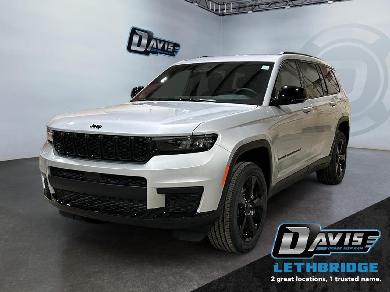 <b>Heated Seats, Heated Steering Wheel, Blind Spot Monitoring, Parking Sensors, Adaptive Cruise Control!<br /> <br /></b><br /> <br /> <br />The 2025 Jeep Grand Cherokee L Altitude 4x4 in Silver Zynith delivers bold style, three-row versatility, and proven Jeep capability. Powered by a 3.6L Pentastar VVT V6 with ESS paired to an 8-speed automatic transmission, this Grand Cherokee L provides confident performance, smooth power delivery, and year-round traction with its advanced 4x4 system.<br /><br />Inside, the Altitude trim enhances the cabin with Capri leatherette seats with suede inserts, a black headliner, front heated seats, a heated steering wheel, and tri-zone automatic climate control. Modern connectivity comes from Uconnect 5 with an 8.4-inch touchscreen, a 10.25-inch digital gauge cluster, 4G LTE Wi-Fi hotspot, wireless charging pad, additional third-row USB ports, and a convenient power liftgate, making daily driving easier.<br /><br />Safety and driver-assist technology includes Adaptive Cruise Control with Stop & Go, Full-Speed Forward Collision Warning Plus, Pedestrian/Cyclist Emergency Braking, Active Lane Management, Blind-Spot Monitoring, Rear Cross-Path Detection, ParkView rear camera, and Park-Sense rear park assist. The Altitude Appearance Package adds Gloss Black exterior accents and 20-inch Gloss Black wheels, giving this Grand Cherokee L a premium, athletic look to match its capability.<br /> <br />To apply right now for financing use this link: <a href=https://lethbridge.davisdodge.ca/free-credit-check/ target=_blank rel=nofollow noopener noreferrer>https://lethbridge.davisdodge.ca/free-credit-check/</a><br /><br /> <br /><br />As a premier Chrysler, Dodge, Jeep and RAM dealership, Davis Dodge proudly offers an extensive selection of new and used vehicles to meet every drivers needs. Customers across Lethbridge, Fort Macleod, Taber, Claresholm, Coaldale, and beyond trust us for daily vehicle specials, certified service and parts, and a seamless online inventory experience. <br /><br /> With competitive financing options and expert support, we make car buying easy and enjoyable. <br /><br /> Ready to hit the road? Schedule your test drive today at Davis Dodge, your trusted Chrysler, Dodge, Jeep and RAM dealer in Lethbridge, Alberta.<br /><br /> Vehicle pricing offer shown expires 2026-04-30. <br /> Come by and check out our fleet of 70+ used cars and trucks and 110+ new cars and trucks for sale in Lethbridge. o~o