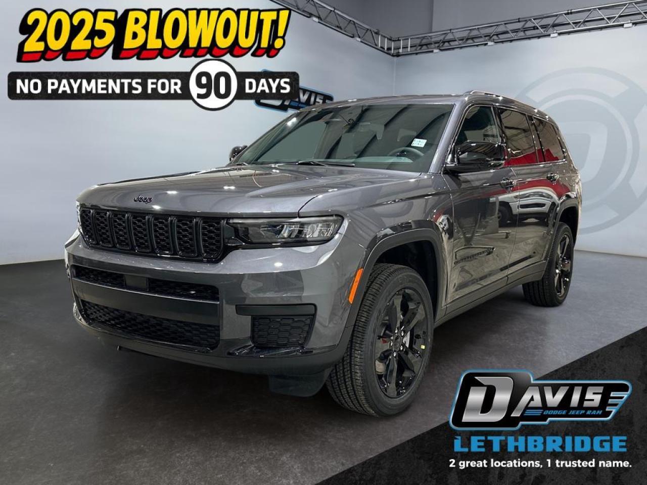 <b>Leather and Suede Seats, Heated Seats, Heated Steering Wheel, Blind Spot Monitoring, Adaptive Cruise Control!<br /> <br /></b><br /> <br /> <br />The 2025 Jeep Grand Cherokee L Altitude 4x4 in Baltic Grey Metallic delivers bold styling, three-row practicality, and proven Jeep capability. Powered by a 3.6L Pentastar VVT V6 engine with ESS and an 8-speed automatic transmission, this Grand Cherokee L offers smooth performance, confident traction, and the versatility families need for everyday driving and weekend adventures.<br /><br />Inside, the cabin is upgraded with Capri leatherette seats with suede inserts, a black headliner, front heated seats, heated steering wheel, and tri-zone automatic climate control. Convenience features include a power liftgate, wireless charging pad, remote start, and third-row USB ports. Technology comes through Uconnect 5 with an 8.4-inch touchscreen, a 10.25-inch digital gauge cluster, 4G LTE Wi-Fi, and a full media hub. This model includes a second-row 60/40 bench, providing 7-passenger seating for added family flexibility.<br /><br />Safety and driver-assist highlights include Adaptive Cruise Control with Stop & Go, Full-Speed Forward Collision Warning Plus, Pedestrian/Cyclist Emergency Braking, Active Lane Management, Blind-Spot Monitoring, Rear Cross-Path Detection, ParkView rear camera, and Park-Sense rear park assist. The Altitude Appearance Package adds Gloss Black exterior accents and 20-inch Gloss Black aluminum wheels, giving this Grand Cherokee L Altitude a premium, sporty look to match its capability.<br /> <br />To apply right now for financing use this link: <a href=https://www.bridgecitychrysler.com/pre-approval/ target=_blank rel=nofollow noopener noreferrer>https://www.bridgecitychrysler.com/pre-approval/</a><br /><br /> <br /><br />As a premier Chrysler, Dodge, Jeep and RAM dealership, Bridge City Chrysler proudly offers an extensive selection of new and used vehicles to meet every drivers needs. Customers across Lethbridge, Fort Macleod, Taber, Claresholm, Coaldale, and beyond trust us for daily vehicle specials, certified service and parts, and a seamless online inventory experience. <br /><br /> With competitive financing options and expert support, we make car buying easy and enjoyable. <br /><br /> Ready to hit the road? Schedule your test drive today at Bridge City Chrysler, your trusted Chrysler, Dodge, Jeep and RAM dealer in Lethbridge, Alberta.<br /><br /> Vehicle pricing offer shown expires 2026-01-31. <br /> Come by and check out our fleet of 80+ used cars and trucks and 120+ new cars and trucks for sale in Lethbridge. o~o