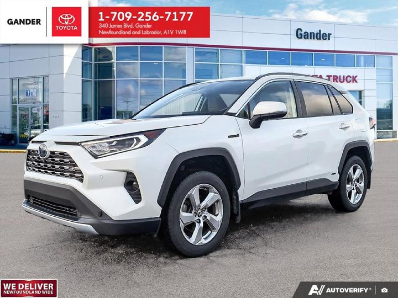 New Price!2021 Toyota RAV4 Hybrid Limited CVT AWD 2.5L 4-Cylinder DOHCBlizzard PearlALL CREDIT APPLICATIONS ACCEPTED! ESTABLISH OR REBUILD YOUR CREDIT HERE. APPLY AT https://steeleadvantagefinancing.com/?dealer=7148 We know that you have high expectations in your car search in NL. So, if youre in the market for a pre-owned vehicle that undergoes our exclusive inspection protocol, stop by Gander Toyota. Were confident we have the right vehicle for you. Here at Gander Toyota, we enjoy the challenge of meeting and exceeding customer expectations in all things automotive.**Market Value Pricing**, 2.5L 4-Cylinder DOHC, Active Cruise Control, Apple CarPlay/Android Auto, Auto High-beam Headlights, Heated & Ventilated Front Bucket Seats, Memory seat, Navigation System, Power Liftgate, Power moonroof, RAV4 Hybrid Limited Grade.Toyota Certified Details:* Zero Deductible / Complimentary First Oil & Filter Change (6 mos/8,000 km, whichever comes first) / Warranty Honoured at over 1,500 Toyota Dealers in Canada and the U.S. / CARFAX Vehicle History Reports* 24-hour Roadside Assistance* 7 days / 1,500 kms Exchange Privilege* 160-point inspection* Special Toyota Financing Rates: 24 months - 6.09%, 36 months - 6.14%, 48 months - 6.19%, 60 months - 6.25%, 72 months - 6.40%* 6 months / 10,000 km Powertrain. Optional Extra Care Protection. $0 DeductibleSteele Auto Group is the most diversified group of automobile dealerships in Atlantic Canada, with 34 dealerships selling 27 brands and an employee base of over 1000. Sales are up by double digits over last year and the plan going forward is to expand further into Atlantic Canada. PLEASE CONFIRM WITH US THAT ALL OPTIONS, FEATURES AND KILOMETERS ARE CORRECT.Awards:* ALG Canada Residual Value Awards