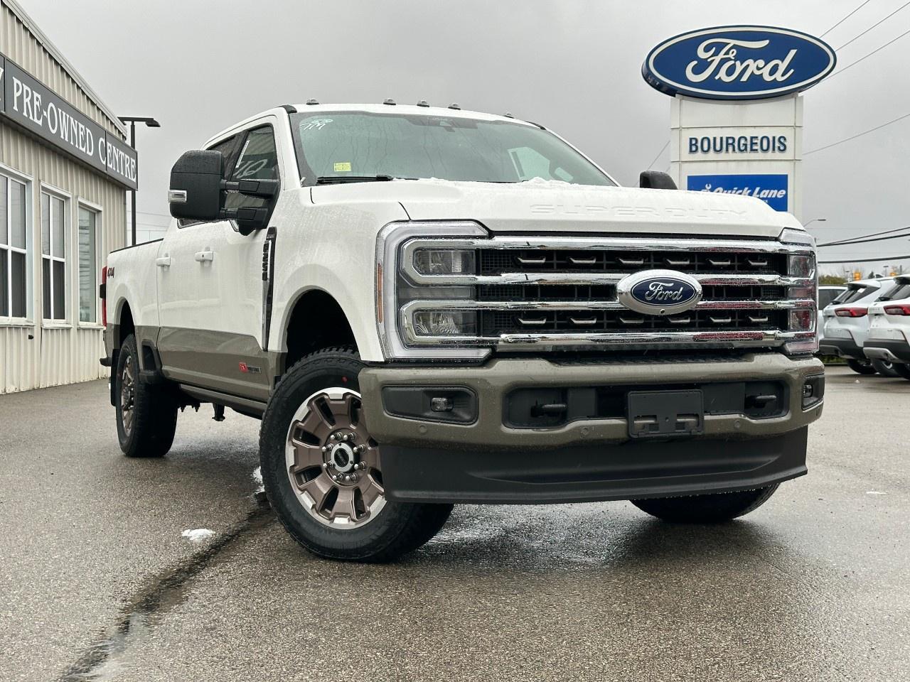 <p>The 2026 Ford Super Duty F-250 SRW King Ranch in sophisticated gray is a powerhouse of a truck, with a robust 4×4 drivetrain ensuring unbeatable handling across diverse terrains. This new automatic truck is equipped with a formidable 6.7L 8-cylinder engine ready to take on any job.</p> <p>Its commanding presence is matched by a luxurious brown interior, featuring premium leather seats and leather door trim inserts. You'll appreciate the attention to detail with a leather steering wheel and heated mirrors that add a touch of elegance. The heated rear seat and seats at every corner ensure comfort in any season.</p> <p>Stay connected with a suite of advanced tech options, including a Wi-Fi hotspot, Bluetooth connection, and smart device integration. Safety and convenience are at the forefront with features like brake assist and adaptive cruise control to make every drive efficient and secure. With an added bonus of a cooled front seat, long journeys are a pleasure.</p> <p>This truck is tailor-made for those who demand power, performance, and luxury for their work and adventures. Contact the dealership today to make this extraordinary Ford Super Duty F-250 SRW King Ranch your own.</p> <p><span style=color:rgb( 58 , 80 , 95 )>The discount shown on vehicle represents the </span><u>Cash Purchase</u><span style=color:rgb( 58 , 80 , 95 )> discount and is inclusive of all non-stackable and stackable cash purchase discounts from Ford of Canada and Bourgeois Motors Ltd. and is offered in lieu of sub-vented lease or finance rates. To get details on current discounts applicable to this and other vehicles in our inventory for Lease and Finance customer, see a member of our team. All offers for lease or finance are On Approved Credit (OAC).While every effort is made to ensure the accuracy of discounts and programs, programs are subject to change without notice </span><span style=color:rgb( 119 , 119 , 119 )>and may not be accurate or completely current. While every reasonable effort is made to ensure the accuracy of this data, we are not responsible for any errors or omissions contained on these pages.</span></p> <p><strong>Why Choose the Bourgeois Auto Group?</strong></p><p>For 80 years, Bourgeois Auto Group has been delivering exceptional automotive experiences. Our factor trained teams work to ensure you receive the shopping experience you deserve; whether you're looking for a new or new-to-you vehicle.</p><p>Shop 24/7 with our online showroom and chat service, ensuring convenience every step of the way. No hidden fees, full disclosure, and every pre-owned vehicle comes with a Carfax® report for peace of mind.</p><p>We offer a wide selection of pre-owned vehicles, all competitively priced using real-time market data. Get the best deal on your purchase and trade-in with our free Live Market Analysis report.</p><p>Looking to sell your car? We buy any make or modelno purchase required. Our simple to use online trade valuation tool will provide you with a clear, transparent selling experience whether you buy our car or not.</p><p>Backed by hundreds dedicated employees across 4 convenient locations, were here to meet all your automotive needs. Visit us in Midland or Parry Sound and explore our inventory or schedule your next service today.</p> <p><strong>Financing Your Next Vehicle with Bourgeois Motors Ford in Midland:</strong></p><p>At Bourgeois Motors Ford, we make financing your next vehicle simple and stress-free! Our team works with trusted lenders to find flexible options tailored to your budget. Drive away with confidenceapply today!</p><p>Take advantage of our online pre-qualification tool, backed by Equifax and TD Bank to find the payment that works for you. Simply <a href=https://www.bourgeoismotors.com/free-credit-check/ rel=nofollow><strong>CLICK HERE</strong></a><strong> </strong>to use our secure online credit tool with no impact to your credit.</p>