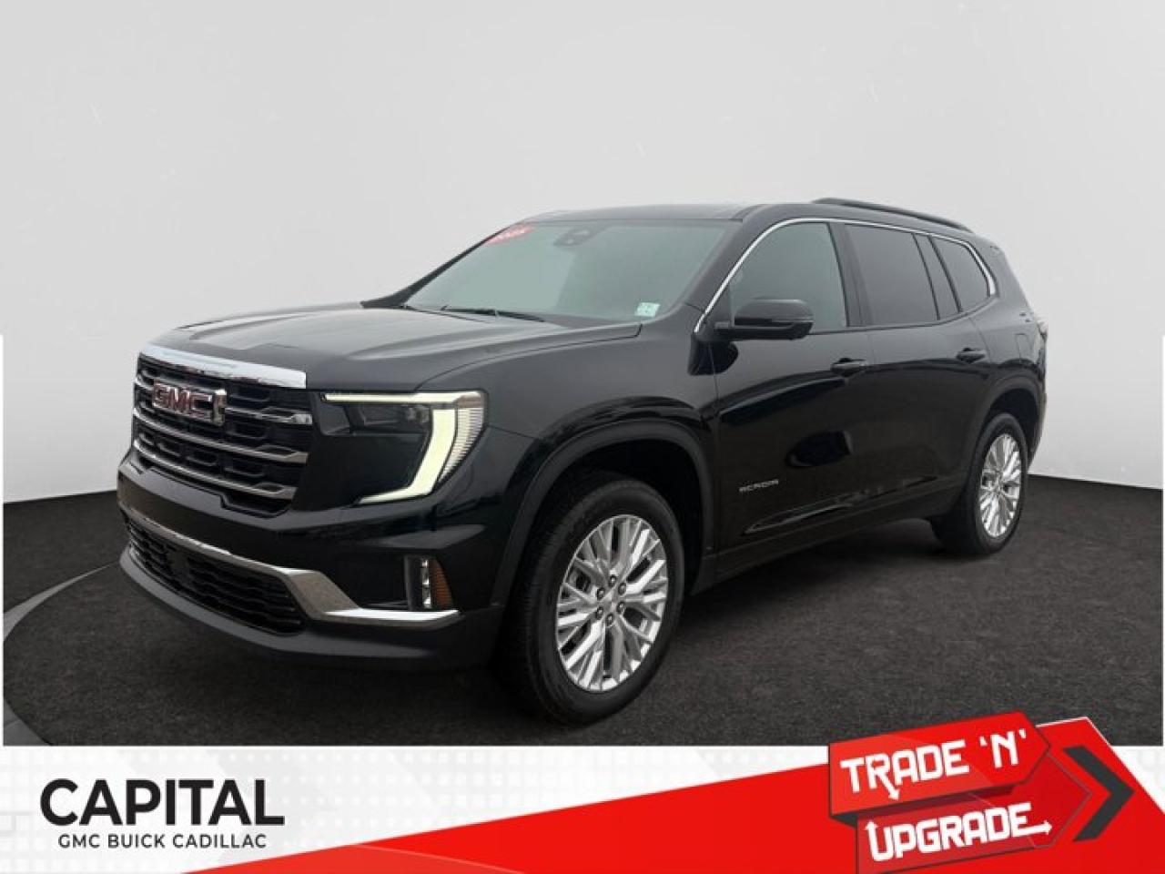 The Acadia is here! This AWDEbony Acadia offers excellent driving manners, whether on country roads, rough city streets or highways. It smoothes bumpy pavement and takes corners in a reassuring manner. The Acadia comes with a Gas 2.5L/ engine, and can carry a lot of cargo plus it seats six adults comfortably. Standard features on the base model include Bluetooth, a USB port, a rearview camera and a touch-screen audio system with satellite radio, remote start, and an eight-way power-adjustable drivers seat. Come down to Capital today for a test drive! Check out this vehicles pictures, features, options and specs, and let us know if you have any questions. Helping find the perfect vehicle FOR YOU is our only priority.P.S...Sometimes texting is easier. Text (or call) 306-801-9090 for fast answers at your fingertips!Dealer License #914248Disclaimer: All prices are plus taxes & fees. See dealer for Details. Dealer Permit # 914248