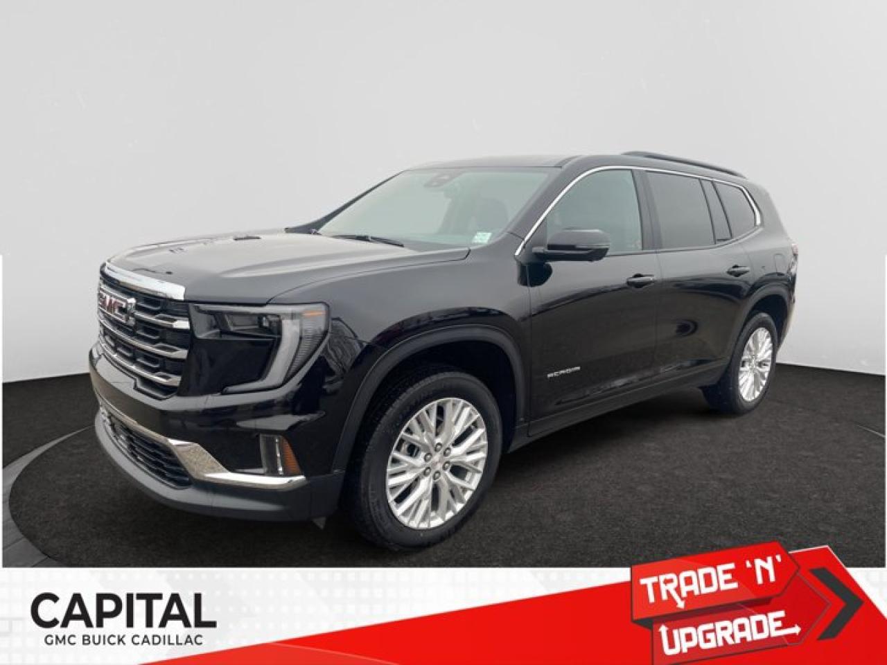 The Acadia is here! This AWDEbony Acadia offers excellent driving manners, whether on country roads, rough city streets or highways. It smoothes bumpy pavement and takes corners in a reassuring manner. The Acadia comes with a Gas 2.5L/ engine, and can carry a lot of cargo plus it seats six adults comfortably. Standard features on the base model include Bluetooth, a USB port, a rearview camera and a touch-screen audio system with satellite radio, remote start, and an eight-way power-adjustable drivers seat. Come down to Capital today for a test drive! Check out this vehicles pictures, features, options and specs, and let us know if you have any questions. Helping find the perfect vehicle FOR YOU is our only priority.P.S...Sometimes texting is easier. Text (or call) 306-801-9090 for fast answers at your fingertips!Dealer License #914248Disclaimer: All prices are plus taxes & fees. See dealer for Details. Dealer Permit # 914248