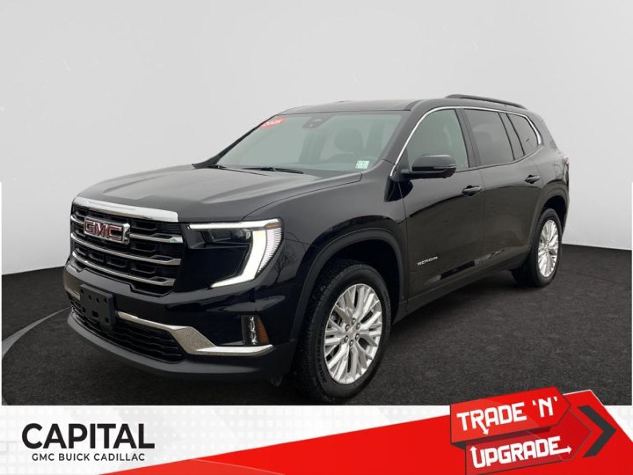 The Acadia is here! This AWDEbony Acadia offers excellent driving manners, whether on country roads, rough city streets or highways. It smoothes bumpy pavement and takes corners in a reassuring manner. The Acadia comes with a Gas 2.5L/ engine, and can carry a lot of cargo plus it seats six adults comfortably. Standard features on the base model include Bluetooth, a USB port, a rearview camera and a touch-screen audio system with satellite radio, remote start, and an eight-way power-adjustable drivers seat. Come down to Capital today for a test drive! Check out this vehicles pictures, features, options and specs, and let us know if you have any questions. Helping find the perfect vehicle FOR YOU is our only priority.P.S...Sometimes texting is easier. Text (or call) 306-801-9090 for fast answers at your fingertips!Dealer License #914248Disclaimer: All prices are plus taxes & fees. See dealer for Details. Dealer Permit # 914248