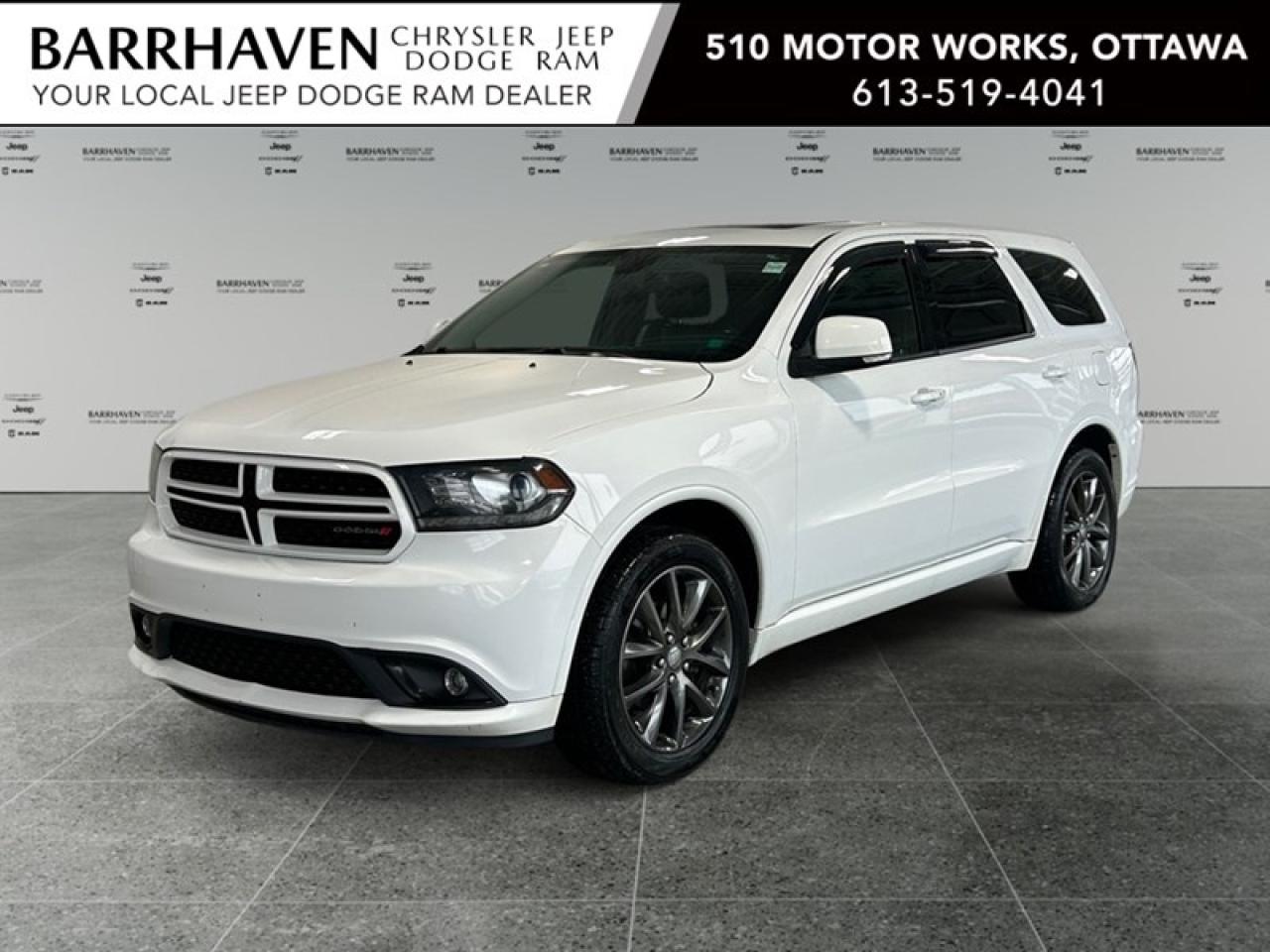The 2018 Dodge Durango GT in pristine white and equipped with AWD handles every road with confidence and style. This SUV combines robust power with a 3.6L 6-cyl engine and smooth automatic transmission, making it an ideal choice for both daily commutes and weekend adventures. The exterior of the Durango GT commands attention with its alloy wheels and sleek lines, while the interior offers unparalleled comfort with leather seats and a leather-wrapped steering wheel. Enjoy convenience at your fingertips with power seats, power windows, and keyless entry. Technology and safety features abound in this model, including a backup camera, Bluetooth connection, and smart device integration, ensuring you stay connected on the go. With heated features such as heated mirrors and a heated steering wheel, driving is pleasurable in every season. Added safety with brake assist, parking sensors, and cruise control enhances your driving experience. Whether youre a busy family needing reliability or an adventure seeker looking for capability, the Dodge Durango GT meets your needs. Contact our dealership today to schedule a test drive and experience everything this exceptional SUV has to offer. *Advertised price is for finance purchases only. All cash purchases will be subject to an additional surcharge of $2,000.00. Paying retail price for purchase plus taxes and licensing*