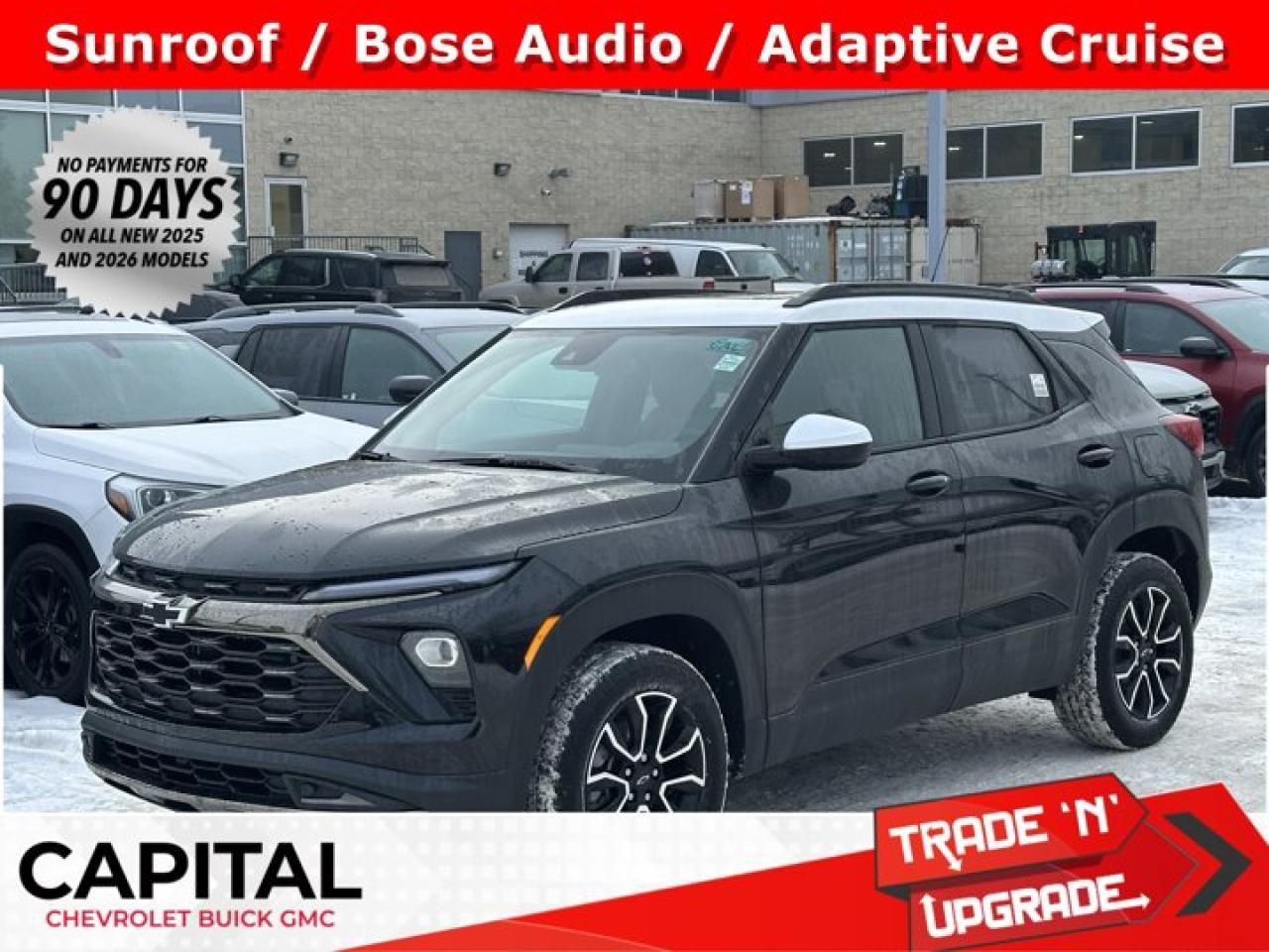 This Chevrolet Trailblazer boasts a Gas I3 1.3L/ engine powering this Automatic transmission. TRANSMISSION, 9-SPEED AUTOMATIC (STD), SUNROOF, POWER, DUAL-PANE, PANORAMIC, MOSAIC BLACK METALLIC.*This Chevrolet Trailblazer Comes Equipped with These Options *ADAPTIVE CRUISE AND SOUND PACKAGE includes (UQA) Bose premium 7-speaker system and (KSG) Adaptive Cruise Control , LPO, SPORT PEDAL KIT, LPO, ALL-WEATHER FLOOR LINERS, FRONT AND REAR, ENGINE, ECOTEC 1.3L I3 TURBO DOHC SIDI WITH VARIABLE VALVE TIMING (VVT) (155 hp [115 kW] @ 5600 rpm, 174 lb-ft torque [236 N-m] @ 1600 rpm) (STD), ENGINE BLOCK HEATER, ACTIV PREFERRED EQUIPMENT GROUP Includes Standard Equipment, 3 YEARS SIRIUSXM, Wireless Apple CarPlay/Wireless Android Auto, Wiper, rear intermittent, Windshield, solar absorbing.* Stop By Today *Come in for a quick visit at Capital Chevrolet Buick GMC Inc., 13103 Lake Fraser Drive SE, Calgary, AB T2J 3H5 to claim your Chevrolet Trailblazer!