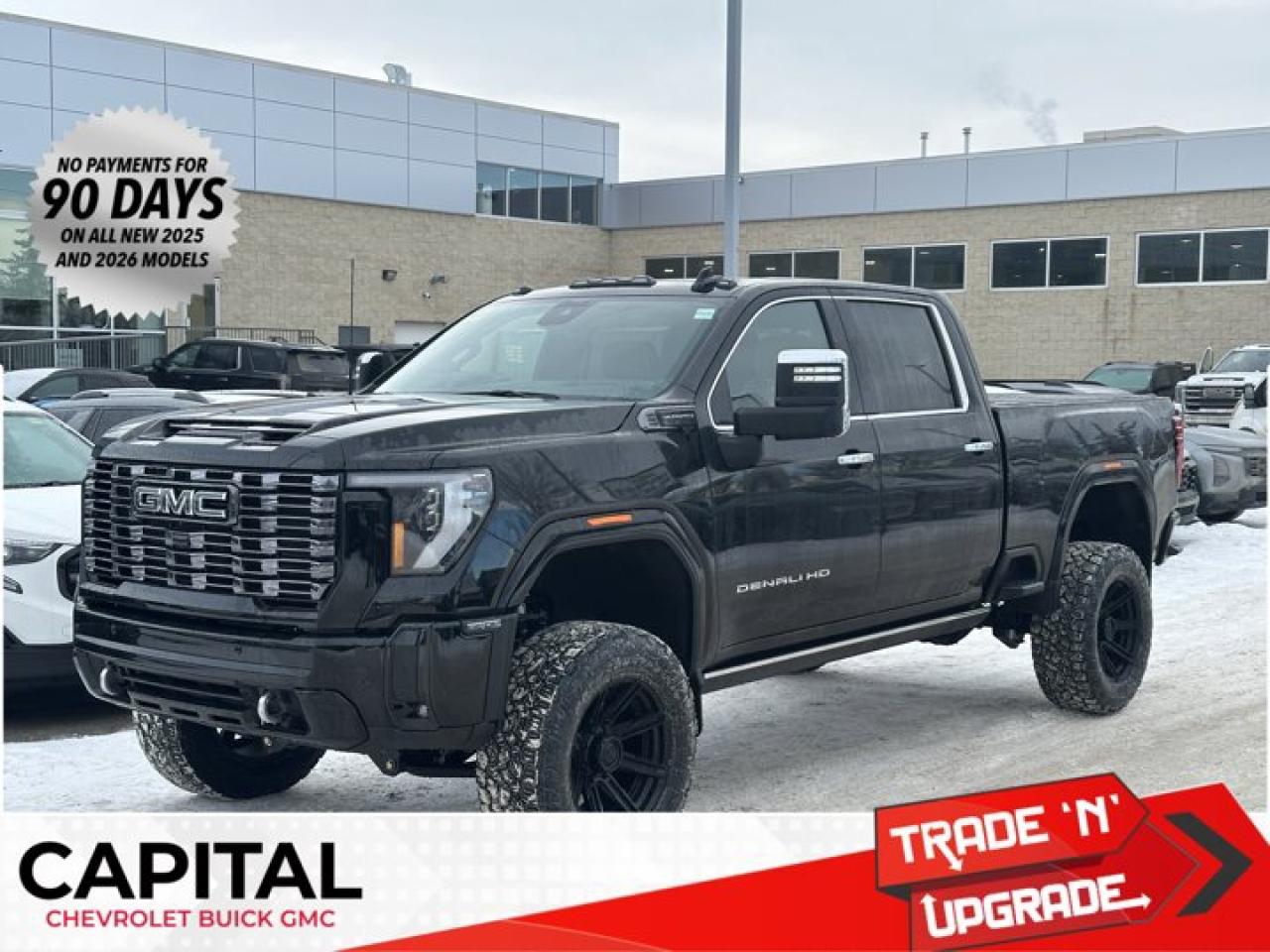 Accessories include: 5 inch lift kit, upgraded wheels & tires, hard folding tonneau cover and mudflaps.This GMC Sierra 3500HD delivers a Turbocharged Diesel V8 6.6L/ engine powering this Automatic transmission. TRANSMISSION, 10-SPEED AUTOMATIC (STD), REAR AXLE, 3.42 RATIO, PREMIUM FLOOR LINERS WITH REMOVABLE CARPET INSERT, FRONT.*This GMC Sierra 3500HD Comes Equipped with These Options *HEAVY DUTY FRONT SPRING/CAMPER PACKAGE Note: If ordered for Camper usage, recommend ordering (UY2) Trailering wiring provisions, GOOSENECK / 5TH WHEEL PREP PACKAGE -- Hitch platform to accept Gooseneck or 5th Wheel hitch. Includes hitch platform with tray to accept ball, stamped bed holes with removable caps installed and bed mounted 7-pin trailer harness (similar to UY2 harness). , LPO, GMC MULTIPRO TAILGATE STEP LIGHTS (dealer-installed), LPO, CARGO TIE-DOWN RINGS, SET OF 4 (dealer-installed), LPO, BODY COLOUR WHEEL ARCH MOULDINGS (dealer-installed), HIGH IDLE SWITCH, ENGINE, DURAMAX 6.6L TURBO-DIESEL V8, B20-DIESEL COMPATIBLE (470 hp [350.5 kW] @ 2800 rpm, 975 lb-ft of torque [1322 Nm] @ 1600 rpm) (STD), DENALI ULTIMATE PREFERRED EQUIPMENT GROUP includes standard equipment, ALTERNATORS, DUAL, 220-AMPS PRIMARY, 170-AMPS AUXILIARY, 3 YEARS SIRIUSXM.*Visit Us Today *Stop by Capital Chevrolet Buick GMC Inc. located at 13103 Lake Fraser Drive SE, Calgary, AB T2J 3H5 for a quick visit and a great vehicle!