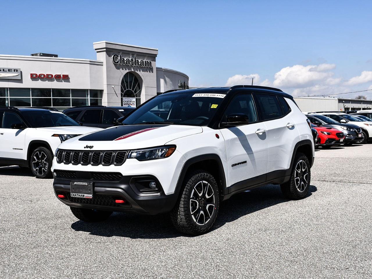 <p>The 2026 Jeep Compass Trailhawk 4x4 in a brilliant white exterior and matching white interior is replete with ruggedness and refinement, ready to conquer any terrain you choose. Built for those who crave adventure, its 4x4 drivetrain ensures that handling on diverse landscapes is smooth and controlled.</p><p>This SUV embodies a robust style with its striking alloy wheels and bold design. In the interior, the fusion of leather seats and a leatherette door trim insert speaks volumes of comfort and class. The leather steering wheel and leather/metal-look gear shifter add to its sophisticated ambiance, making every journey a pleasurable experience. Convenience comes standard with features such as air conditioning, power windows and seats, and a heated steering wheel.</p><p>Loaded with technology, the 2026 Compass Trailhawk offers connectivity and entertainment options such as a satellite radio, Bluetooth connection, smart device integration, and a Wi-Fi hotspot. Stay safe on the road with advanced features like adaptive cruise control, lane assist, a backup camera, brake assist, and parking sensors. Remote start and keyless entry make getting into your vehicle seamless and efficient.</p><p>Perfect for outdoor enthusiasts and families alike, the Jeep Compass Trailhawk is your trustworthy partner for both city drives and rugged adventures. Allow this capable SUV to enhance your driving experience. We invite you to contact the dealership today for more information and to arrange a personal viewing.</p>