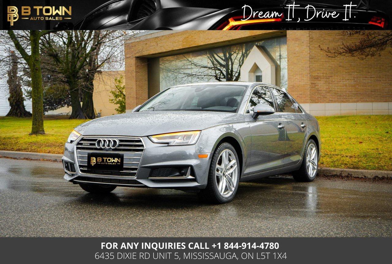 <h3 data-start=129 data-end=213><strong data-start=133 data-end=213>2019 Audi A4 2.0T Technik quattro &ndash; Premium Luxury Meets Dynamic Performance</strong></h3>
<p data-start=215 data-end=550>&nbsp;

<h3 data-start=557 data-end=587><strong data-start=561 data-end=587>Key Features & Options</strong></h3>
<ul data-start=588 data-end=1389>
<li data-start=588 data-end=660>
<p data-start=590 data-end=660>2.0L TFSI Turbocharged 4-Cylinder Engine (248 hp / 273 lb-ft torque)

</li>
<li data-start=661 data-end=716>
<p data-start=663 data-end=716>7-Speed S tronic Dual-Clutch Automatic Transmission

</li>
<li data-start=717 data-end=744>
<p data-start=719 data-end=744>quattro All-Wheel Drive

</li>
<li data-start=745 data-end=813>
<p data-start=747 data-end=813>Audi Drive Select with Comfort, Auto, Dynamic & Individual Modes

</li>
<li data-start=814 data-end=854>
<p data-start=816 data-end=854>LED Headlights with High Beam Assist

</li>
<li data-start=855 data-end=872>
<p data-start=857 data-end=872>Power Sunroof

</li>
<li data-start=873 data-end=902>
<p data-start=875 data-end=902>Heated Front & Rear Seats

</li>
<li data-start=903 data-end=949>
<p data-start=905 data-end=949>Leather Upholstery with Contrast Stitching

</li>
<li data-start=950 data-end=975>
<p data-start=952 data-end=975>Heated Steering Wheel

</li>
<li data-start=976 data-end=1012>
<p data-start=978 data-end=1012>3-Zone Automatic Climate Control

</li>
<li data-start=1013 data-end=1065>
<p data-start=1015 data-end=1065>Virtual Cockpit Fully Digital Instrument Cluster

</li>
<li data-start=1066 data-end=1108>
<p data-start=1068 data-end=1108>MMI Navigation Plus with Touch Display

</li>
<li data-start=1109 data-end=1151>
<p data-start=1111 data-end=1151>Bang & Olufsen Premium 3D Sound System

</li>
<li data-start=1152 data-end=1198>
<p data-start=1154 data-end=1198>Apple CarPlay & Android Auto Compatibility

</li>
<li data-start=1199 data-end=1252>
<p data-start=1201 data-end=1252>Front & Rear Parking Sensors with Rearview Camera

</li>
<li data-start=1253 data-end=1304>
<p data-start=1255 data-end=1304>Blind Spot Monitoring & Pre Sense Safety System

</li>
<li data-start=1305 data-end=1330>
<p data-start=1307 data-end=1330>Power-Folding Mirrors

</li>
<li data-start=1331 data-end=1368>
<p data-start=1333 data-end=1368>Keyless Entry & Push-Button Start

</li>
<li data-start=1369 data-end=1389>
<p data-start=1371 data-end=1389>18&rdquo; Alloy Wheels

</li>
</ul>






BUY WITH CONFIDENCE at B TOWN AUTO SALES, we assure you to provide HONEST CUSTOMER SERVICE and your experience is going to be unparalleled.




Financing & Leasing Available. We get you the lowest finance rates, AS LOW AS 6.36% O.A.C. with flexible options tailored to your needs.




$999 financing fee conditions may apply*




Open 7 days a week at 6435 Dixie Rd Unit 5, Mississauga, ON L5T 1X4.




We serve all of Canada with shipping available Nationwide and Overseas - Facetime/Video Call On Demand.




Special financing price:$ 23888*

Cash Price:$ 25388*




HST and Licensing will be extra.




Best Extended Warranty Program also available for High-End vehicles. All Your Trade-ins are welcome .




We approve everyone - Good-Bad Credit, Newcomers. Our partnership with major premier Canadian lending institutions is based upon trust & conviction to serve the customer in the best

possible way.