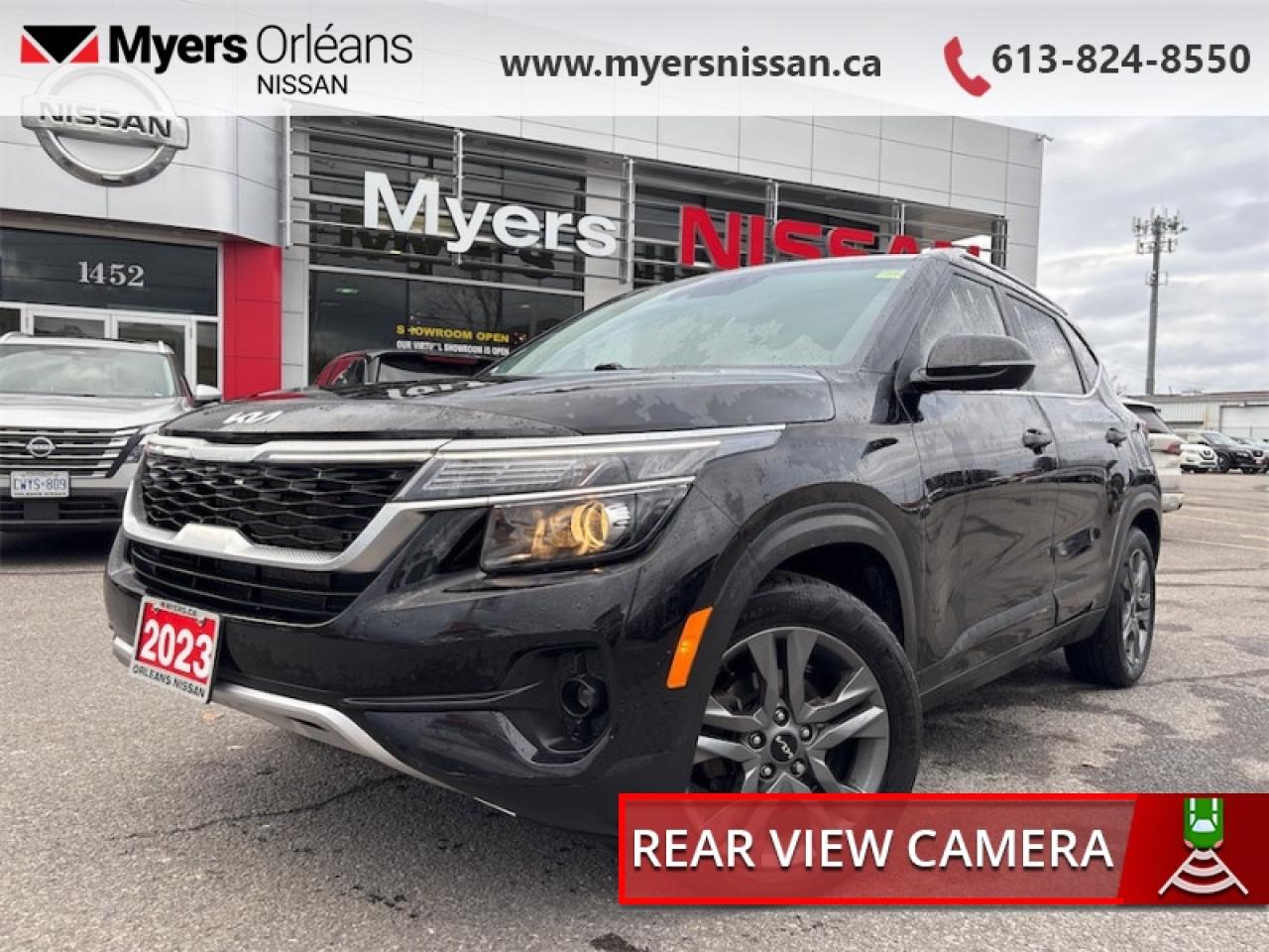 <b>Sunroof,  Heated Steering Wheel,  Leather Seats,  Heated Seats,  Apple CarPlay!</b><br> <br>  Compare at $21995 - Our Price is just $21745! <br> <br>Whether your journey takes you to the mountain road or a mountain of traffic, this 2023 Kia Seltos is the new face of adventure. This 2023 Kia Seltos is for sale today in Orleans. <br> <br>In a world of subcompact SUVs it gets harder and harder to stand out, but this truly unique Kia Seltos manages to make an impact without venturing too far from conventional style. Full of rugged and ready capability, you can rest assured that this Kia Seltos is ready for your next adventure, but that capability doesnt come at the sacrifice of on road comfort. This Kia Seltos is the new face of adventure in a world of sameness. This SUV has 65,765 km. Its Black in colour. It has an Automatic transmission and is powered by a 146HP 2.0L 4 Cylinder Engine. <br> <br> Our Seltoss trim level is EX. This Seltos EX comes with even more comfort and safety features including sunroof, heated Sofino seats, a heated leather steering wheel, a proximity key with remote start, automatic air conditioning, collision mitigation, and lane keep assist. This family SUV ensures your ride will be connected with modern features including Android Auto and Apple CarPlay. It also comes with a driver selectable transmission, alloy wheels, automatic headlamps, and fog lamps. This vehicle has been upgraded with the following features: Sunroof, Heated Steering Wheel, Leather Seats, Heated Seats, Apple CarPlay, Android Auto, Blind Spot Detection.<br> <br/><br>We are proud to regularly serve our clients and ready to help you find the right car that fits your needs, your wants, and your budget.And, of course, were always happy to answer any of your questions.Proudly supporting Ottawa, Orleans, Vanier, Barrhaven, Kanata, Nepean, Stittsville, Carp, Dunrobin, Kemptville, Westboro, Cumberland, Rockland, Embrun , Casselman , Limoges, Crysler and beyond! Call us at (613) 824-8550 or use the Get More Info button for more information. Please see dealer for details. The vehicle may not be exactly as shown. The selling price includes all fees, licensing & taxes are extra. OMVIC licensed.Find out why Myers Orleans Nissan is Ottawas number one rated Nissan dealership for customer satisfaction! We take pride in offering our clients exceptional bilingual customer service throughout our sales, service and parts departments. Located just off highway 174 at the Jean DÀrc exit, in the Orleans Auto Mall, we have a huge selection of Used vehicles and our professional team will help you find the Nissan that fits both your lifestyle and budget. And if we dont have it here, we will find it or you! Visit or call us today.<br>*LIFETIME ENGINE TRANSMISSION WARRANTY NOT AVAILABLE ON VEHICLES WITH KMS EXCEEDING 140,000KM, VEHICLES 8 YEARS & OLDER, OR HIGHLINE BRAND VEHICLE(eg. BMW, INFINITI. CADILLAC, LEXUS...)<br> Come by and check out our fleet of 40+ used cars and trucks and 80+ new cars and trucks for sale in Orleans.  o~o