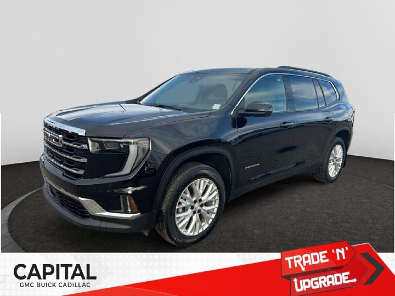 The Acadia is here! This AWDEbony Acadia offers excellent driving manners, whether on country roads, rough city streets or highways. It smoothes bumpy pavement and takes corners in a reassuring manner. The Acadia comes with a Gas 2.5L/ engine, and can carry a lot of cargo plus it seats six adults comfortably. Standard features on the base model include Bluetooth, a USB port, a rearview camera and a touch-screen audio system with satellite radio, remote start, and an eight-way power-adjustable drivers seat. Come down to Capital today for a test drive! Check out this vehicles pictures, features, options and specs, and let us know if you have any questions. Helping find the perfect vehicle FOR YOU is our only priority.P.S...Sometimes texting is easier. Text (or call) 306-801-9090 for fast answers at your fingertips!Dealer License #914248Disclaimer: All prices are plus taxes & fees. See dealer for Details. Dealer Permit # 914248