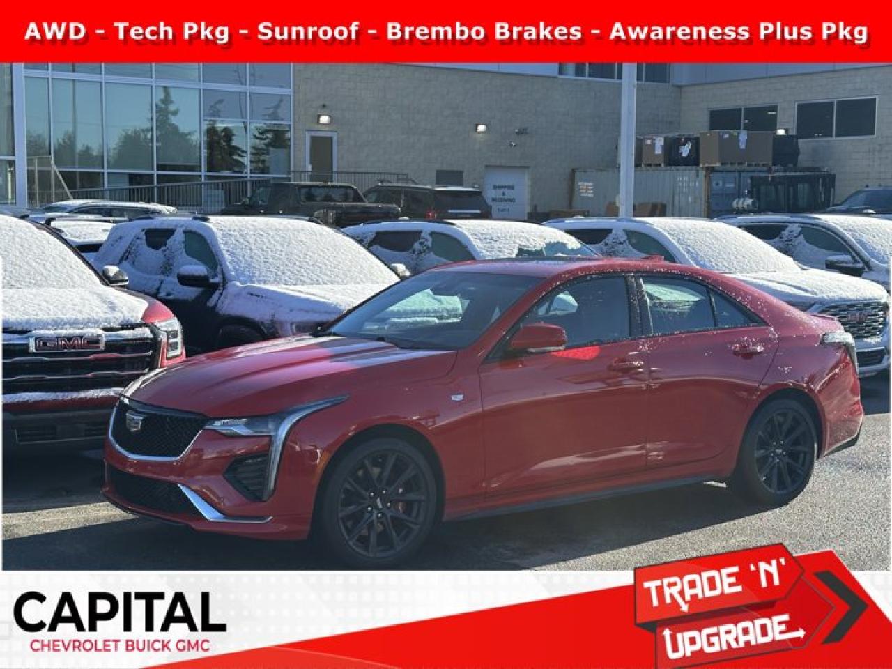 Recent Arrival!Ask for the Internet Department for more information or book your test drive today! Call 403-256-4960 for fast answers at your fingertips! Disclaimer: All prices are plus taxes. See dealer for details. AMVIC Licensed Dealer # B2020028.2021 CT4 8-Speed Automatic AWD CT4 Sport, AWD, 12 Diagonal HD Colour Reconfigurable Driver Cluster, Air Ionizer, Bose Premium Surround Sound 14-Speaker System, Brembo V Performance Front Brakes, Driver Awareness Plus Package, Following Distance Indicator, Front & Rear Park Assist, Front Lighting & Assist Package, Head-Up Display, Heated Driver & Front Passenger Seats, IntelliBeam Auto High Beam Assist, Lane Change Alert w/Side Blind Zone Alert, Lane Keep Assist w/Lane Departure Warning, LED Front Cornering Lamps, LED Front Lamp Turn Signal, Navigation & Bose Premium Audio Package, Power Sunroof w/Express-Open & Venting, Radio: Cadillac User Experience w/Embedded Nav, Rear Cross Traffic Alert, SiriusXM w/360L, Technology Package, Wheels: 18 Alloy w/Satin Graphite Finish, Wireless Phone Charging.