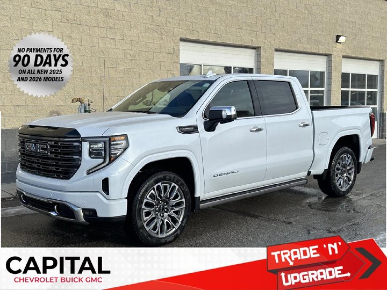 Accessories include tonneau cover.This GMC Sierra 1500 delivers a Turbocharged Diesel I6 3.0L/183 engine powering this Automatic transmission. TRANSMISSION, 10-SPEED AUTOMATIC WITH ELECTRONIC PRECISION SHIFT, ELECTRONICALLY CONTROLLED with overdrive, tow/haul mode and steering column paddle shifters. Includes Cruise Grade Braking and Powertrain Grade Braking, REAR AXLE, 3.23 RATIO, PREMIUM FLOOR LINERS WITH REMOVABLE CARPET INSERT, FRONT.*This GMC Sierra 1500 Features the Following Options *LPO, GMC MULTIPRO TAILGATE STEP LIGHTS (dealer-installed), LPO, BODY COLOUR WHEEL ARCH MOULDINGS (dealer-installed), GVWR, 7200 LBS. (3266 KG), GLACIER WHITE TRICOAT, ENGINE, DURAMAX 3.0L TURBO-DIESEL I6 (305 hp [227 kW] @ 3750 rpm, 495 lb-ft of torque [671 Nm] @ 2750 rpm) (Includes (KW5) 220-amp alternator and (K05) engine block heater.), DENALI ULTIMATE PREFERRED EQUIPMENT GROUP includes standard equipment, 3 YEARS SIRIUSXM, Wireless, Apple CarPlay / Wireless Android Auto, Wireless Charging, Wipers, front rain-sensing.*Visit Us Today *Test drive this must-see, must-drive, must-own beauty today at Capital Chevrolet Buick GMC Inc., 13103 Lake Fraser Drive SE, Calgary, AB T2J 3H5.