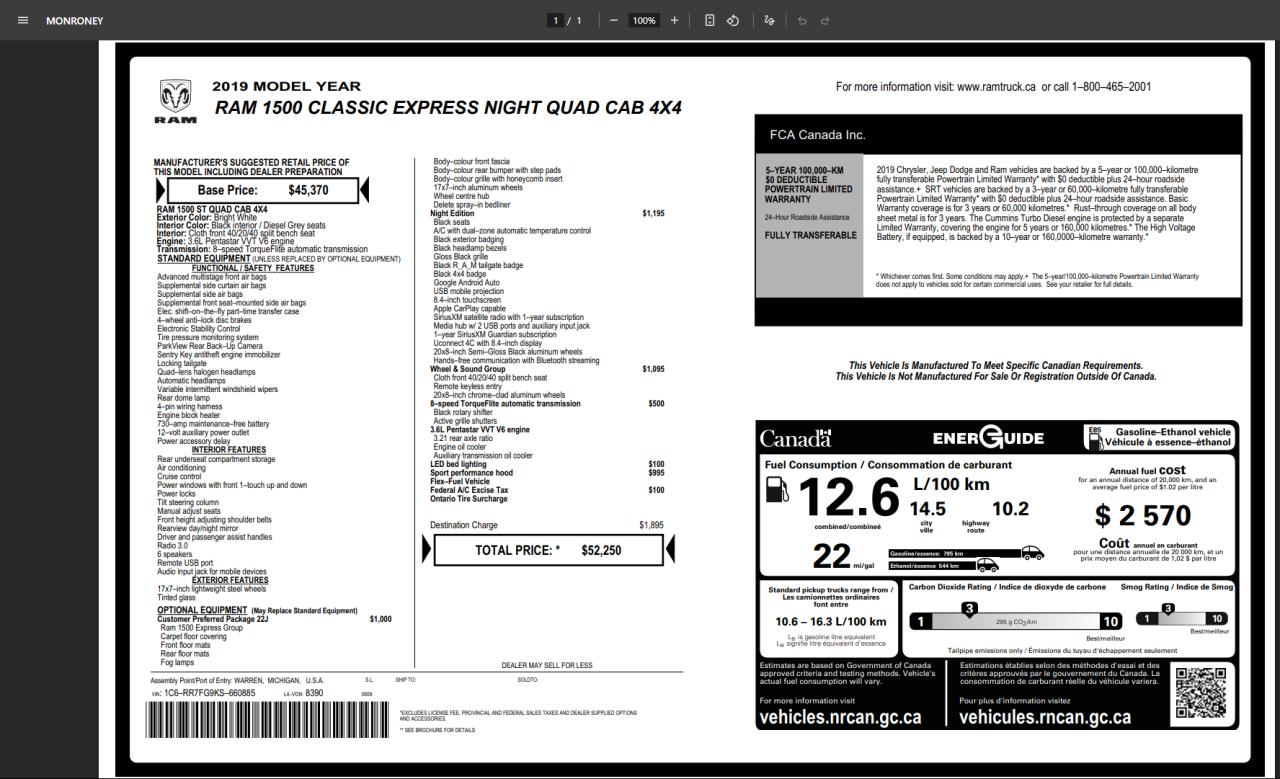 2019 RAM 1500 Classic Express 4x4 Quad 3.6L V6+ApplePlay+CLEAN CARFAX Photo61