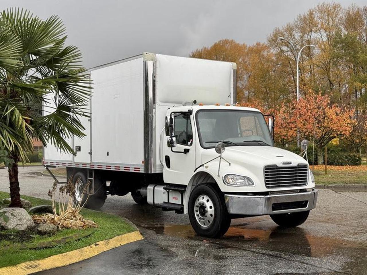 This 2017 Freightliner M2 106 cube van is powered by a Cummins ISB 6.7L 6-cylinder engine with an automatic transmission and 4x2 driveline, and features a white exterior with a black cloth interior. Equipment includes air brakes, air horn, heated mirrors, power windows, power door locks, power mirrors, an air-assisted driver seat, cruise control, cup holders, and an AM/FM radio with CD player. The cube section measures approximately 20 feet long, 7 feet 11 inches wide and 8 feet 1 inch high. The vehicles overall dimensions are about 30 feet long, 8 feet 6 inches wide and 12 feet 7 inches high, with a GVWR of 14,968 kg (33,000 lb).  $56,950.00 plus $375 processing fee, $57,325.00 total payment obligation before taxes.   Listing report, warranty, contract commitment cancellation fee, financing available on approved credit (some limitations and exceptions may apply). All above specifications and information is considered to be accurate but is not guaranteed and no opinion or advice is given as to whether this item should be purchased. We do not allow test drives due to theft, fraud, acts of vandalism and undetectable impaired driving. Instead we provide the following benefits: Complimentary Warranty (with options to extend), Limited Money Back Satisfaction Guarantee on Fully Completed Contracts, Contract Commitment Cancellation, and an Open-Ended Sell-Back Option. Ask seller for details or call 604-522-REPO(7376) to confirm listing availability.
