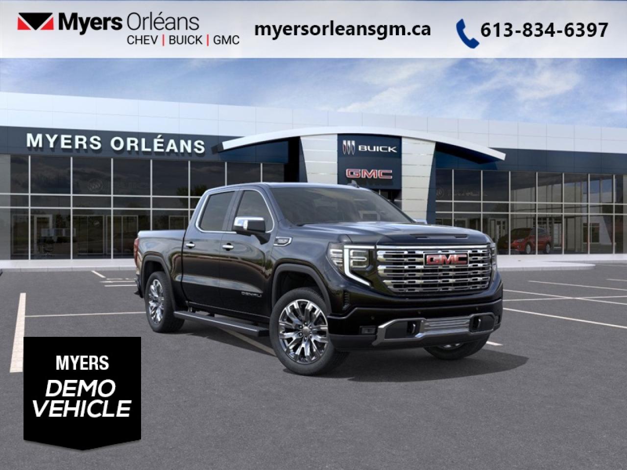 <b>Leather Seats, Spray-On Bedliner, Denali Preferred Equipment Group!</b><br> <br> <br> <br>For more than 80 years, the Myers Automotive Group has brought exceptional vehicles and world-class service to drivers in the Ottawa area. Myers Orleans Chevrolet Buick GMC is proud to serve Greater Ottawa, and to continue the tradition of excellence that the Myers name is known for. We are your trusted and professional choice since 1942!<br> <br>  No matter where youre heading or what tasks need tackling, theres a premium and capable Sierra 1500 thats perfect for you. <br> <br>This 2026 GMC Sierra 1500 stands out in the midsize pickup truck segment, with bold proportions that create a commanding stance on and off road. Next level comfort and technology is paired with its outstanding performance and capability. Inside, the Sierra 1500 supports you through rough terrain with expertly designed seats and robust suspension. This amazing 2026 Sierra 1500 is ready for whatever.<br> <br> This Onyx Black Crew Cab 4X4 pickup   has an Automatic transmission and is powered by a  355HP 5.3L 8 Cylinder Engine.<br> <br> Our Sierra 1500s trim level is Denali. This trim blends premium craftsmanship with cutting-edge technology and everyday capability. A 13.4 GMC Premium Infotainment System with Google built-in, wireless Apple CarPlay and Android Auto, Bose 7-speaker audio, and a 12.3 reconfigurable digital display keep the cabin highly connected, while heated and ventilated leather front seats, heated rear outboard seats, dual-zone climate control, and wireless charging enhance comfort on every drive. GMC Pro Safety with Enhanced Automatic Emergency Braking, HD Surround Vision, Lane Keep Assist, Trailer Side Blind Zone Alert, and Hitch Guidance delivers confidence, while the MultiPro Tailgate, integrated trailer brake controller, and spray-on bedliner ensure practical utility. This vehicle has been upgraded with the following features: Leather Seats, Spray-On Bedliner, Denali Preferred Equipment Group. <br><br> <br>To apply right now for financing use this link: <a href=https://www.myersorleansgm.ca/FinancePreQualForm target=_blank>https://www.myersorleansgm.ca/FinancePreQualForm</a><br><br> <br/> Total  rebate of $5000 is reflected in the price.   Incentives expire 2026-02-02.  See dealer for details. <br> <br>At Myers Orleans Chevrolet, youll find an impressive inventory of brand-new Chevrolet, Buick, and GMC vehicles. But we dont stop there! We also offer an amazing array of gently-used cars, trucks, and SUVs from Chevrolet, as well as a selection of alternate-brand used vehicles from some of Canadas favourite auto makers. When you choose to shop with Myers, youre not limited to what you can find on our well-appointed lot. Youve got the resources of an entire automotive group at your fingertips! Our friendly, no-pressure sales team will go through your list of must-haves, and will match you with the vehicle from Myers that checks off all the right boxes.<br> Come by and check out our fleet of 30+ used cars and trucks and 210+ new cars and trucks for sale in Orleans.  o~o