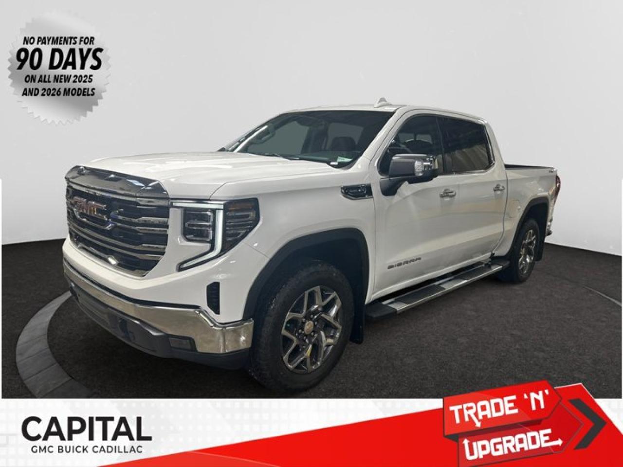 This 2026 GMC Sierra 1500 in Summit White is equipped with 4WD and Gas V8 5.3L/325 engine.The Next Generation Sierra redefines what it means to drive a pickup. The redesigned for 2019 Sierra 1500 boasts all-new proportions with a larger cargo box and cabin. It also shaves weight over the 2018 model through the use of a lighter boxed steel frame and extensive use of aluminum in the hood, tailgate, and doors.To help improve the hitching and towing experience, the available ProGrade Trailering System combines intelligent technologies to offer an in-vehicle Trailering App, a companion to trailering features in the myGMC app and multiple high-definition camera views.GMC has altered the pickup landscape with groundbreaking innovation that includes features such as available Rear Camera Mirror and available Multicolour Heads-Up Display that puts key vehicle information low on the windshield. Innovative safety features such as HD Surround Vision and Lane Change Alert with Side Blind Zone alert will also help you feel confident and in control in the Next Generation Seirra.Key features of the Sierra SLE and SLT include: Available GMC MultiPro Tailgate, Available Premium heated leather-appointed driver and front passenger seating, High -intensity LED headlamps, and Available ProGrade Trailering System.Check out this vehicles pictures, features, options and specs, and let us know if you have any questions. Helping find the perfect vehicle FOR YOU is our only priority.P.S...Sometimes texting is easier. Text (or call) 306-801-9090 for fast answers at your fingertips!Dealer License #914248Disclaimer: All prices are plus taxes & fees. See dealer for Details. Dealer Permit # 914248 See dealer for Details.