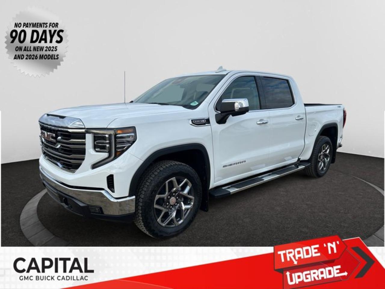 This 2026 GMC Sierra 1500 in Summit White is equipped with 4WD and Gas V8 5.3L/325 engine.The Next Generation Sierra redefines what it means to drive a pickup. The redesigned for 2019 Sierra 1500 boasts all-new proportions with a larger cargo box and cabin. It also shaves weight over the 2018 model through the use of a lighter boxed steel frame and extensive use of aluminum in the hood, tailgate, and doors.To help improve the hitching and towing experience, the available ProGrade Trailering System combines intelligent technologies to offer an in-vehicle Trailering App, a companion to trailering features in the myGMC app and multiple high-definition camera views.GMC has altered the pickup landscape with groundbreaking innovation that includes features such as available Rear Camera Mirror and available Multicolour Heads-Up Display that puts key vehicle information low on the windshield. Innovative safety features such as HD Surround Vision and Lane Change Alert with Side Blind Zone alert will also help you feel confident and in control in the Next Generation Seirra.Key features of the Sierra SLE and SLT include: Available GMC MultiPro Tailgate, Available Premium heated leather-appointed driver and front passenger seating, High -intensity LED headlamps, and Available ProGrade Trailering System.Check out this vehicles pictures, features, options and specs, and let us know if you have any questions. Helping find the perfect vehicle FOR YOU is our only priority.P.S...Sometimes texting is easier. Text (or call) 306-801-9090 for fast answers at your fingertips!Dealer License #914248Disclaimer: All prices are plus taxes & fees. See dealer for Details. Dealer Permit # 914248 See dealer for Details.
