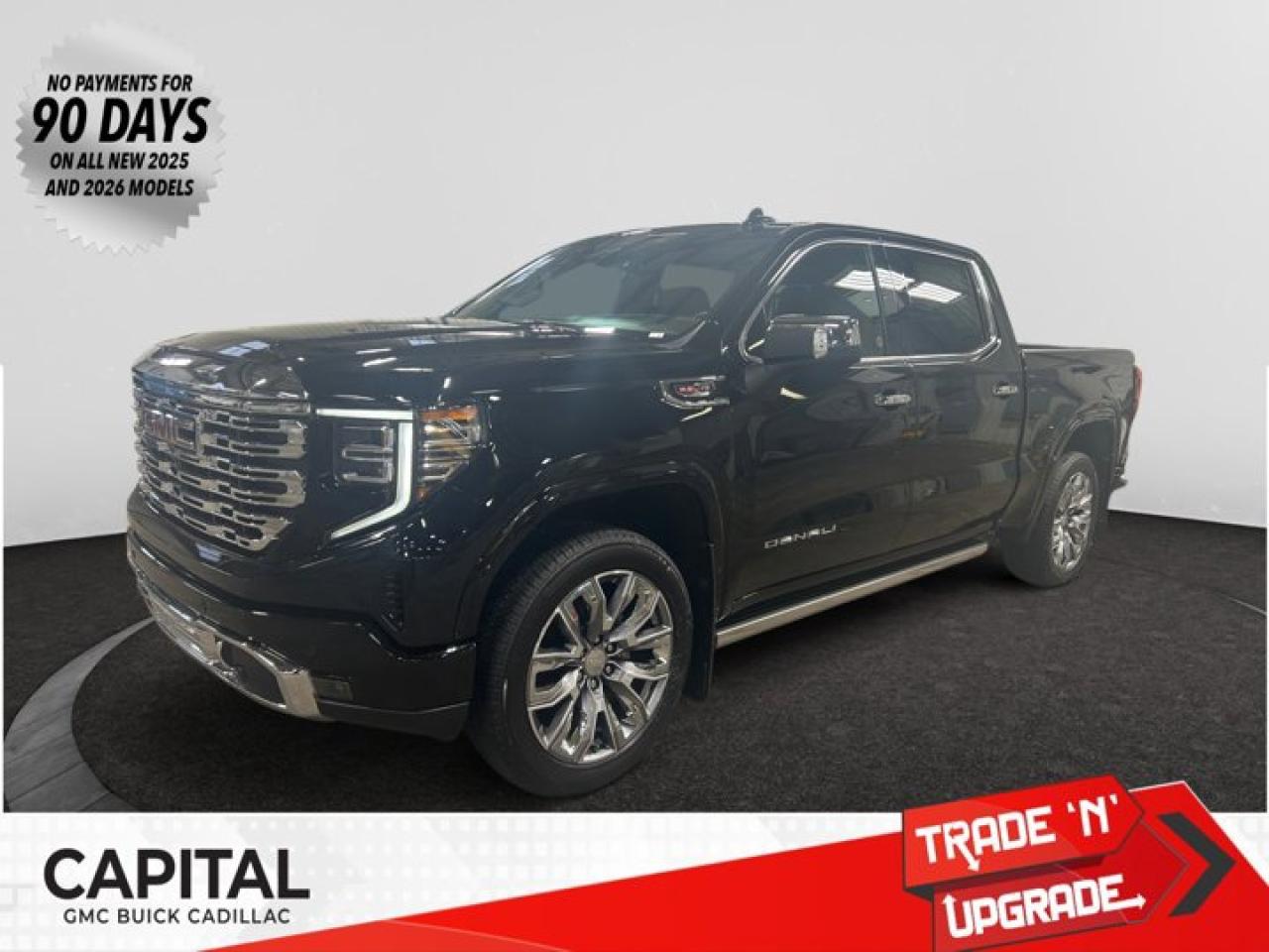 This 2026 GMC Sierra 1500 in Onyx Black is equipped with 4WD and Gas V8 6.2L/376 engine.The Next Generation Sierra redefines what it means to drive a pickup. The redesigned for 2019 Sierra 1500 boasts all-new proportions with a larger cargo box and cabin. It also shaves weight over the 2018 model through the use of a lighter boxed steel frame and extensive use of aluminum in the hood, tailgate, and doors.To help improve the hitching and towing experience, the available ProGrade Trailering System combines intelligent technologies to offer an in-vehicle Trailering App, a companion to trailering features in the myGMC app and multiple high-definition camera views.GMC has altered the pickup landscape with groundbreaking innovation that includes features such as available Rear Camera Mirror and available Multicolour Heads-Up Display that puts key vehicle information low on the windshield. Innovative safety features such as HD Surround Vision and Lane Change Alert with Side Blind Zone alert will also help you feel confident and in control in the Next Generation Seirra.Key features of the Sierra Denali include: Taller stance and more dominant presence, GMC MultiPro Tailgate, Adaptive Rice Control, Authentic perforated Forge leather-appointed seating and open-pore ash wood trim, Available Head-Up Display and HD Rear Camera Mirror, and Available 420 hp 6.2L V8 with 10-speed automatic transmission.Check out this vehicles pictures, features, options and specs, and let us know if you have any questions. Helping find the perfect vehicle FOR YOU is our only priority.P.S...Sometimes texting is easier. Text (or call) 306-801-9090 for fast answers at your fingertips!Dealer License #914248Disclaimer: All prices are plus taxes & fees. See dealer for Details. Dealer Permit # 914248 See dealer for Details.