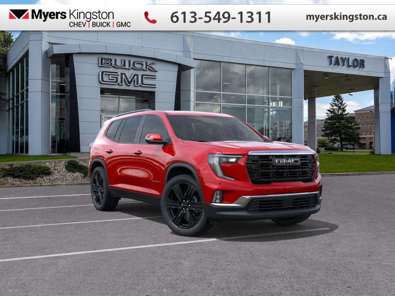 Bose Premium Audio,  Wireless Charging,  Heated Seats,  Heated Steering Wheel,  Power Liftgate!    This 2026 GMC Acadia serves as a dutiful family transporter, with an intuitive infotainment interface and a cargo-friendly interior.  Wherever the roads lead, go confidently in this 2026 GMC Acadia. This SUV offers versatile space and impressive functionality that are seamlessly blended with style, safety, and top notch technology. This Acadia makes a strong impression with its confident stance and bold styling from front to back and its details, big or small, make it a truly distinctive crossover vehicle.   This Volcanic Red Tn SUV  has an Automatic transmission and is powered by a  328HP 2.5L 4 Cylinder Engine.  Our Acadias trim level is Elevation. Standard features include the Driver Convenience Package with heated front seats, a heated steering wheel, remote start and a power liftgate for rear cargo access, Assisted Driving Package with lane keeping assist with lane departure warning, automatic emergency braking, and adaptive cruise control. Also standard include a wireless charging pad for mobile devices, a 12-speaker Bose premium audio system, a 15-inch infotainment screen with navigation capability, Apple CarPlay and Android Auto, and even more! This vehicle has been upgraded with the following features: Bose Premium Audio,  Wireless Charging,  Heated Seats,  Heated Steering Wheel,  Power Liftgate,  Remote Start,  Adaptive Cruise Control.  To apply right now for financing use this link: https://www.taylorautomall.com/finance/apply-for-financing/  See dealer for details.  HST, licensing, and Federal luxury tax (if applicable) are extra.  Come by and check out our fleet of 50+ used cars and trucks and 190+ new cars and trucks for sale in Kingston.  o~o