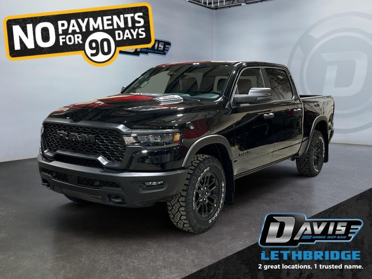 <b>Off-Road Suspension, Navigation, Blind Spot Monitoring, Apple CarPlay and Android Auto!<br /> <br /></b><br /> <br /> <br />The 2026 Ram 1500 Rebel in Diamond Black Crystal Pearl delivers bold off-road capability with refined features. Powered by a 3.0L I6 Twin-Turbo Hurricane engine paired with an 8-speed automatic transmission and 4x4 drivetrain, this Rebel dominates both highways and trails.<br /><br />Its rugged exterior includes black grille, headlamp bezels, sport performance hood, dual exhaust with black tips, off-road wheel flares, and 18-inch black wheels. Inside, enjoy cloth/vinyl bucket seats, heated front seats, 12-inch Uconnect touchscreen, Apple CarPlay/Android Auto, GPS navigation, Bluetooth, 9-speaker subwoofer audio, dual-zone climate control, and rear power sliding window.<br /><br />Safety features include Adaptive Cruise Control with Stop & Go, ParkView rear camera, Blind Spot & Cross Path Detection, Active Lane Management, Pedestrian Emergency Braking, and full-speed forward collision warning. This 2026 Ram 1500 Rebel blends off-road toughness, advanced tech, and bold styling for drivers who demand both capability and comfort.<br /> <br />To apply right now for financing use this link: <a href=https://www.bridgecitychrysler.com/pre-approval/ target=_blank rel=nofollow noopener noreferrer>https://www.bridgecitychrysler.com/pre-approval/</a><br /><br /> <br /><br />As a premier Chrysler, Dodge, Jeep and RAM dealership, Bridge City Chrysler proudly offers an extensive selection of new and used vehicles to meet every drivers needs. Customers across Lethbridge, Fort Macleod, Taber, Claresholm, Coaldale, and beyond trust us for daily vehicle specials, certified service and parts, and a seamless online inventory experience. <br /><br /> With competitive financing options and expert support, we make car buying easy and enjoyable. <br /><br /> Ready to hit the road? Schedule your test drive today at Bridge City Chrysler, your trusted Chrysler, Dodge, Jeep and RAM dealer in Lethbridge, Alberta.<br /><br /> Vehicle pricing offer shown expires 2026-01-31. <br /> Come by and check out our fleet of 80+ used cars and trucks and 120+ new cars and trucks for sale in Lethbridge. o~o