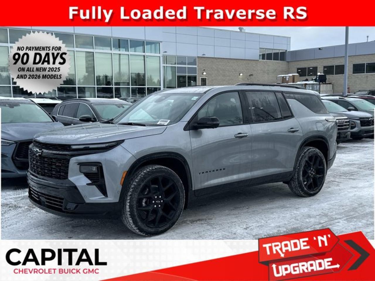 This Chevrolet Traverse delivers a Gas I4 2.5L/ engine powering this Automatic transmission. TRANSMISSION, 8-SPEED AUTOMATIC (STD), RS PREFERRED EQUIPMENT GROUP includes standard equipment, LPO, INTEGRATED CARGO LINER.*This Chevrolet Traverse Comes Equipped with These Options *LPO, FLOOR LINER PACKAGE includes (CAV) Integrated cargo liner, LPO, (RIA) first and second row All-weather floor liners, LPO and (RIB) third row All-weather floor liner, LPO , LPO, ALL-WEATHER FLOOR LINERS, FIRST AND SECOND ROW, LPO, ALL-WEATHER FLOOR LINER, THIRD ROW, ENGINE, 2.5L TURBO DOHC SIDI WITH VARIABLE VALVE TIMING (VVT) (328 hp [244 kW] @ 5500 rpm, 326 lb-ft of torque [442 N-m] @ 3500 rpm) (STD), ENGINE BLOCK HEATER, 3 YEARS SIRIUSXM, Wireless Phone Charging, Wipers, Rainsense, Windows, remote express-up/-down driver and express-down all passengers, Wi-Fi Hotspot capable (Terms and limitations apply. See onstar.ca or dealer for details.).* Stop By Today *A short visit to Capital Chevrolet Buick GMC Inc. located at 13103 Lake Fraser Drive SE, Calgary, AB T2J 3H5 can get you a dependable Traverse today!