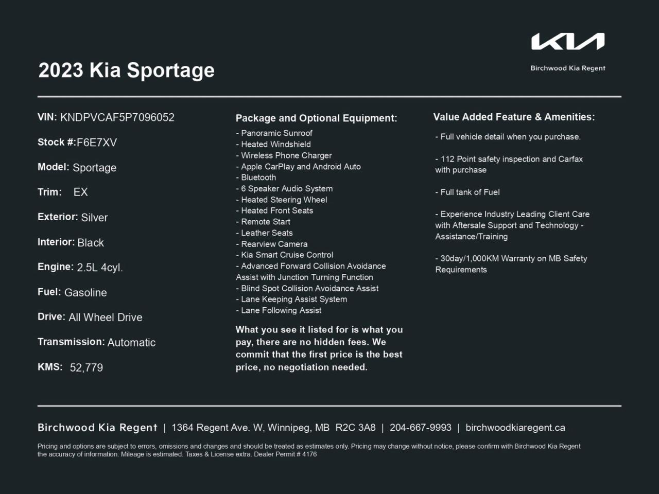 Used 2023 Kia Sportage EX Clean CARFAX | Local | BackUp Cam for sale in Winnipeg, MB