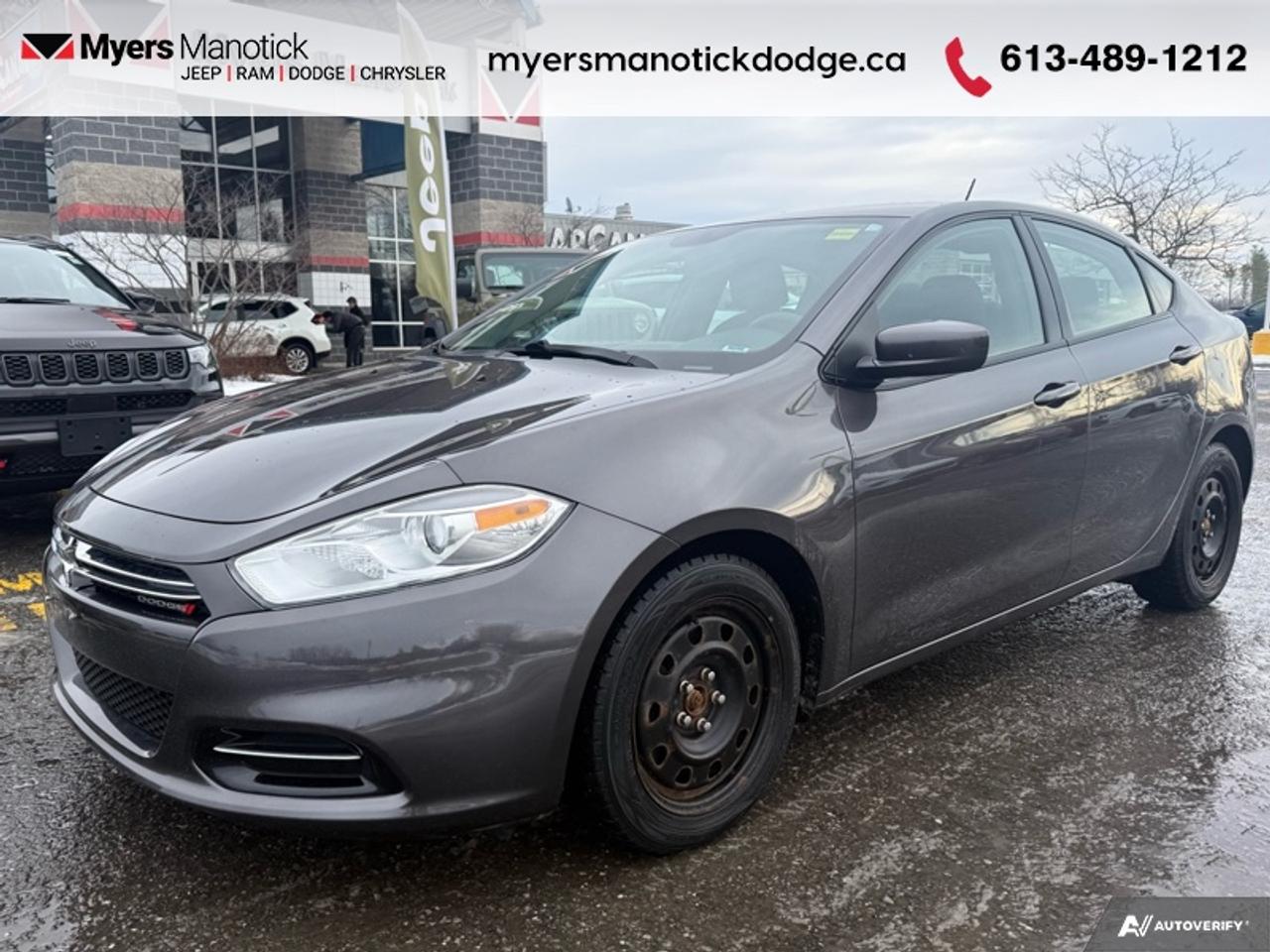 <b>Low Mileage, Bluetooth,  Rear View Camera,  SiriusXM,  Steering Wheel Audio Control,  Air Conditioning!</b><br> <br>  Compare at $8011 - Our Price is just $7778! <br> <br>  This Dodge Dart delivers with modern entertainment and tech features as well as impressive performance and fuel economy. This 2014 Dodge Dart is for sale today in Manotick. <br> <br>This Dodge Dart is a compact car guaranteed to turn heads and change perceptions. Its neither boring, basic, nor bland. Its been engineered without compromise with a powertrain thats both powerful and efficient. This is the car that redefined the segment by offering features and benefits uncommon with other vehicles in its competitive class. See what youve been missing with this Dodge Dart. This low mileage  sedan has just 44,619 kms. Its Grey in colour. It has an Automatic transmission and is powered by a  160HP 1.4L 4 Cylinder Engine. <br> <br> Our Darts trim level is Aero. This Dart Aero comes with features to make it extremely fuel efficient. Features include aero bodywork, an 8.4-inch touchscreen display, Bluetooth, SiriusXM, six-speaker audio, a rearview camera, a leather-wrapped steering wheel with audio and cruise control, air conditioning, automatic headlights, aluminum wheels, LED racetrack taillights, and more. This vehicle has been upgraded with the following features: Bluetooth,  Rear View Camera,  SiriusXM,  Steering Wheel Audio Control,  Air Conditioning. <br> To view the original window sticker for this vehicle view this <a href=http://www.chrysler.com/hostd/windowsticker/getWindowStickerPdf.do?vin=1C3CDFDH2ED901363 target=_blank>http://www.chrysler.com/hostd/windowsticker/getWindowStickerPdf.do?vin=1C3CDFDH2ED901363</a>. <br/><br> <br>To apply right now for financing use this link: <a href=https://CreditOnline.dealertrack.ca/Web/Default.aspx?Token=3206df1a-492e-4453-9f18-918b5245c510&Lang=en target=_blank>https://CreditOnline.dealertrack.ca/Web/Default.aspx?Token=3206df1a-492e-4453-9f18-918b5245c510&Lang=en</a><br><br> <br/><br> Buy this vehicle now for the lowest weekly payment of <b>$46.25</b> with $0 down for 48 months @ 10.99% APR O.A.C. ( Plus applicable taxes -  and licensing fees   ).  See dealer for details. <br> <br>If youre looking for a Dodge, Ram, Jeep, and Chrysler dealership in Ottawa that always goes above and beyond for you, visit Myers Manotick Dodge today! Were more than just great cars. We provide the kind of world-class Dodge service experience near Kanata that will make you a Myers customer for life. And with fabulous perks like extended service hours, our 30-day tire price guarantee, the Myers No Charge Engine/Transmission for Life program, and complimentary shuttle service, its no wonder were a top choice for drivers everywhere. Get more with Myers! <br>*LIFETIME ENGINE TRANSMISSION WARRANTY NOT AVAILABLE ON VEHICLES WITH KMS EXCEEDING 140,000KM, VEHICLES 8 YEARS & OLDER, OR HIGHLINE BRAND VEHICLE(eg. BMW, INFINITI. CADILLAC, LEXUS...)<br> Come by and check out our fleet of 40+ used cars and trucks and 60+ new cars and trucks for sale in Manotick.  o~o