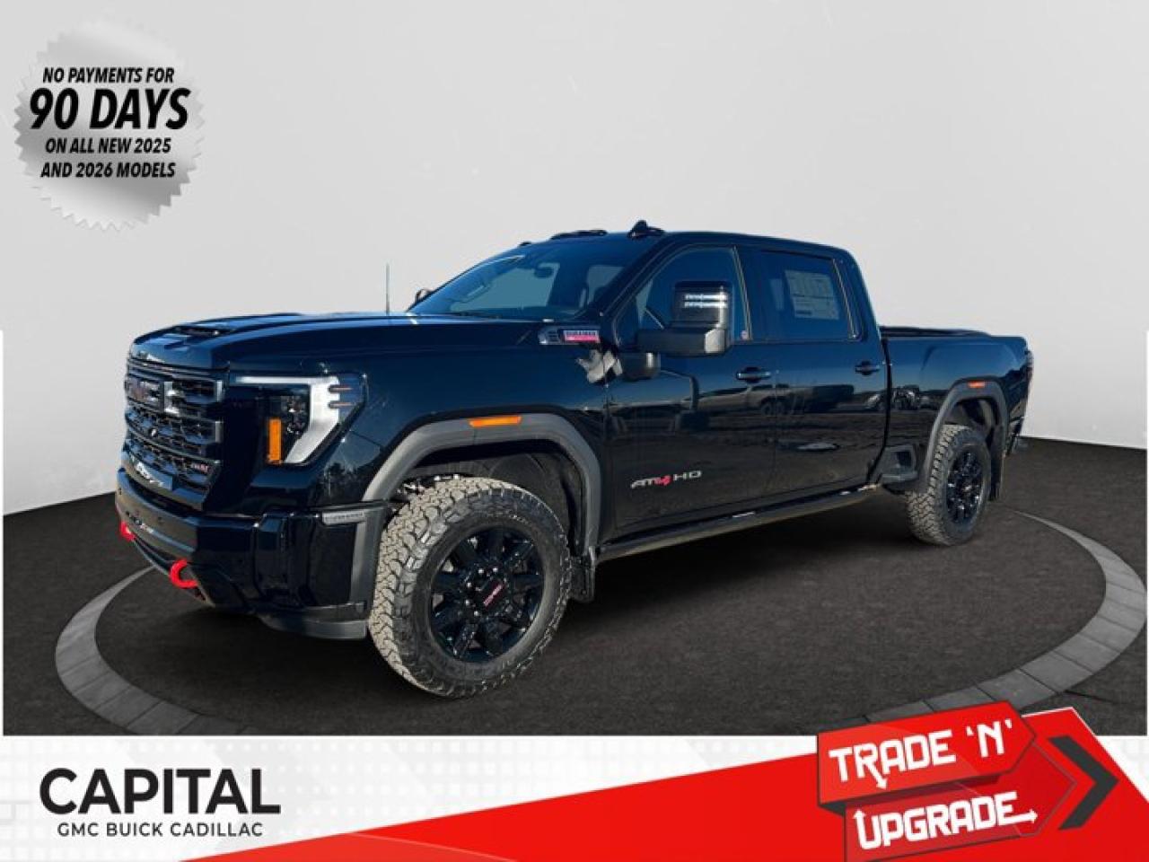 This 2026 GMC Sierra 3500HD AT4 Capital Custom Lift Truck in Onyx Black is equipped with 4WD and Turbocharged Diesel V8 6.6L/ engine. *This Capital Custom lift truck includes a 6.5 lift with Fox Shocks, Trigger Flaps, Fuel wheels, 37 Nitto tires and black emblems!*Check out this vehicles pictures, features, options and specs, and let us know if you have any questions. Helping find the perfect vehicle FOR YOU is our only priority.P.S...Sometimes texting is easier. Text (or call) 306-801-9090 for fast answers at your fingertips!Dealer License #914248Disclaimer: All prices are plus taxes & fees. See dealer for Details. Dealer Permit # 914248 See dealer for Details.