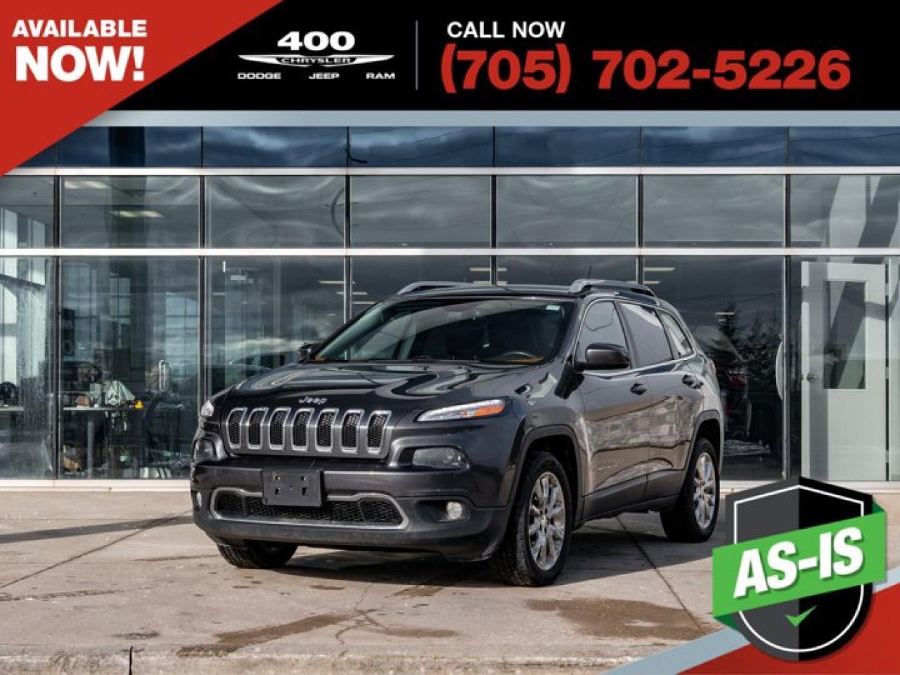 | SOLD AS TRADED |Upgrade your daily drive with this 2015 Jeep Cherokee Limited, a stylish and comfortable SUV that delivers the perfect mix of capability and refinement. The Limited trim surrounds you with premium features, including leather seating, a large touchscreen with Bluetooth and navigation options, heated seats, and keyless entry with push-button start. Its smooth V6 engine and Jeeps renowned 4x4 capability give you confidence in all weather conditions, while the polished exterior and upscale interior make every trip feel special. Well-equipped, dependable, and ready for adventure - this Cherokee Limited is a standout value.*Vehicle Sold AS-IS*The motor vehicle sold is being sold as is and is not represented as being in roadworthy condition, mechanically sound or maintained at any guaranteed level of quality. The vehicle may not be fit for use as a means of transportation and may require substantial repairs at the buyers expense. It may not be possible to register the vehicle to be driven in its current condition.We pay cash for cars, even if you dont buy one from us! Talk to us today!