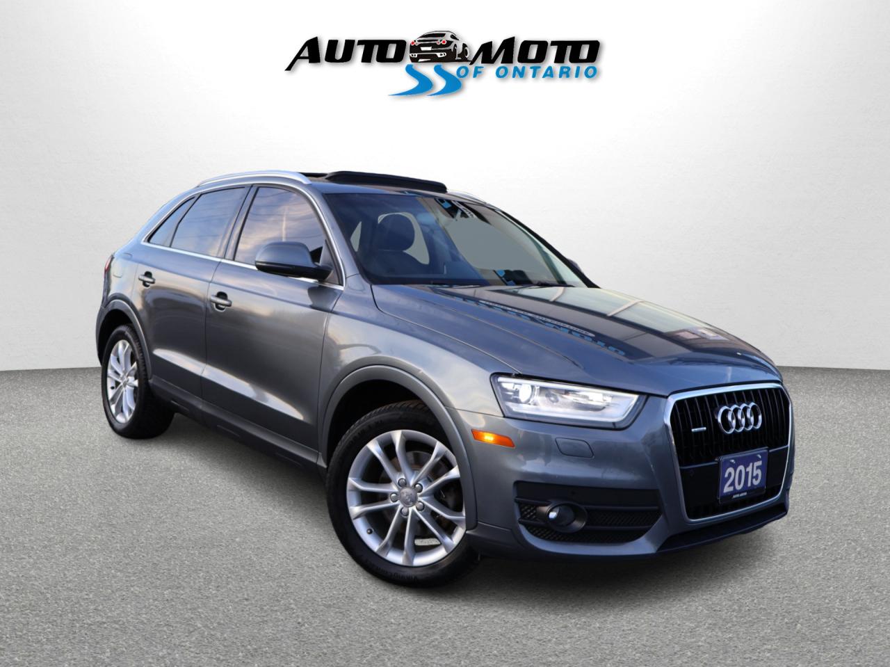 Used 2015 Audi Q3 TECHNK AWD CERTIFIED CAMERA NAV BLUETOOTH HEATED LEATHER  P.ROOF P.SENSORS B.SPOT CRUISE ALLOYS for sale in Burlington, ON