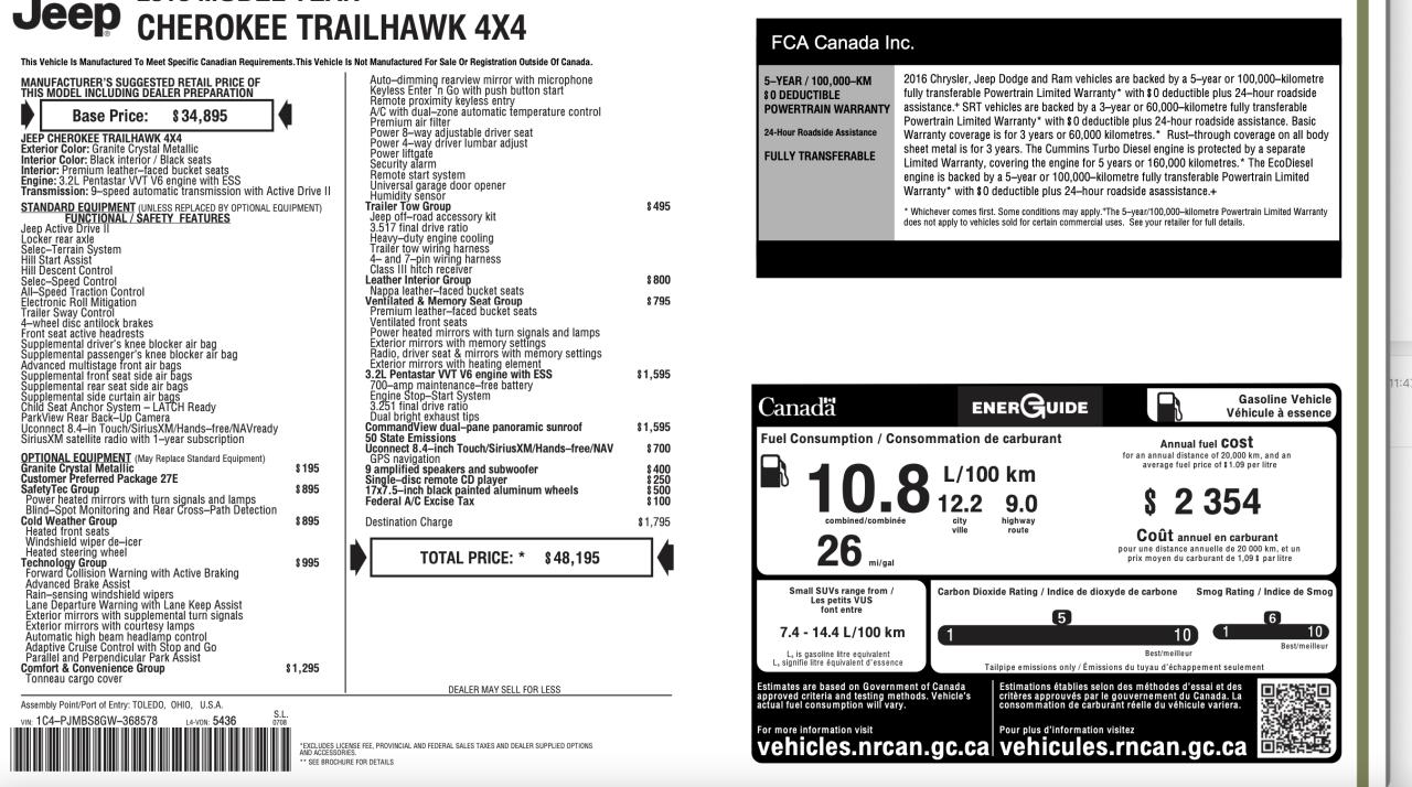 Used 2016 Jeep Cherokee Trailhawk for sale in Burnaby, BC