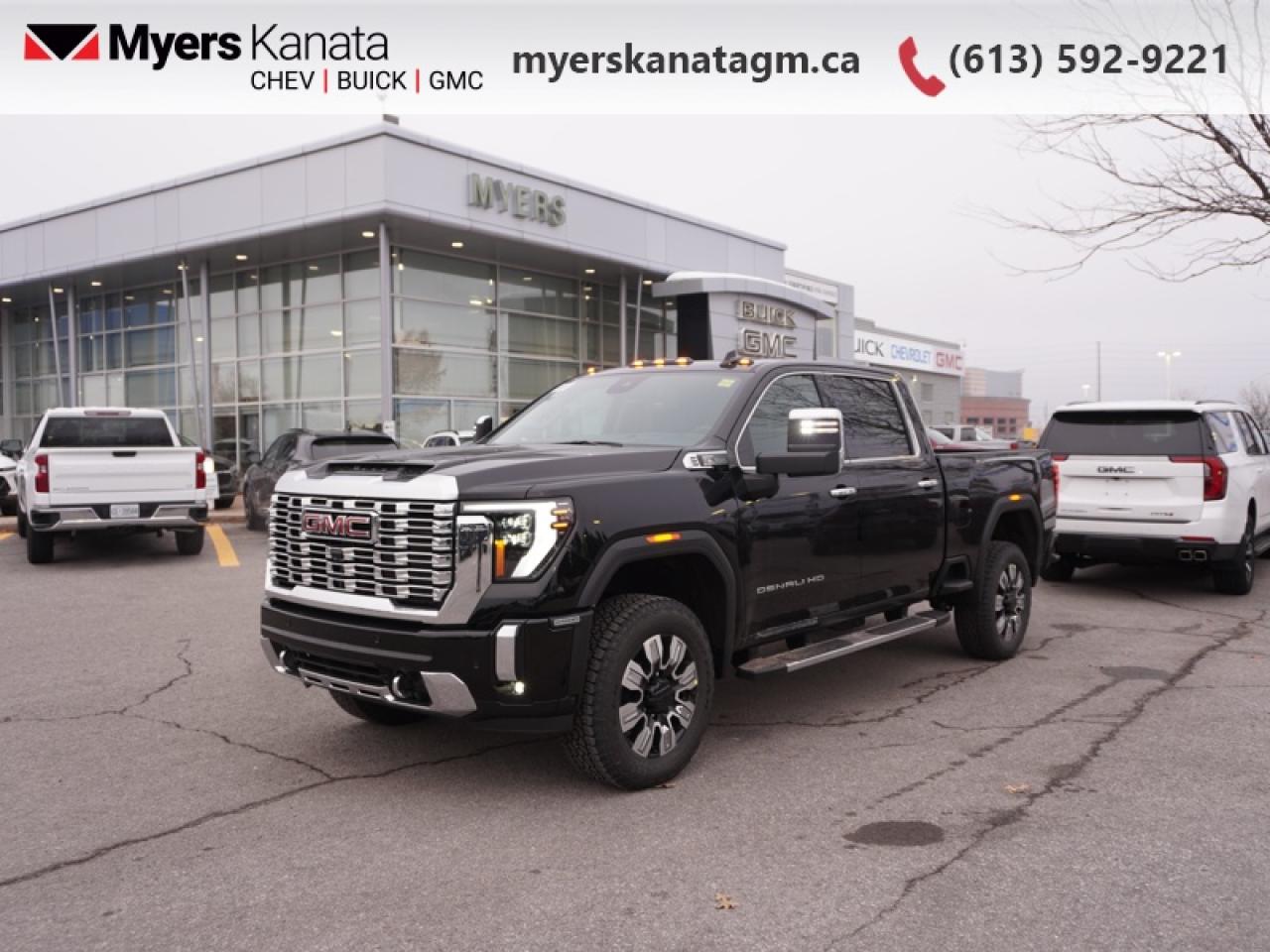 <b>Leather Seats, Gooseneck/ 5th Wheel Prep Package, Denali Preferred Equipment Group!</b><br> <br> <br> <br>At Myers, we believe in giving our customers the power of choice. When you choose to shop with a Myers Auto Group dealership, you dont just have access to one inventory, youve got the purchasing power of an entire auto group behind you!<br> <br>With stout build quality and astounding towing capability, there isnt a better choice than this GMC 2500HD for all your work-site needs. <br> <br>This 2026 GMC 2500HD is highly configurable work truck that can haul a colossal amount of weight thanks to its potent drivetrain. This truck also offers amazing interior features that nestle occupants in comfort and luxury, with a great selection of tech features. For heavy-duty activities and even long-haul trips, the 2500HD is all the truck youll ever need.<br> <br>This Onyx Black Crew Cab 4X4 pickup has an Automatic transmission and is powered by a 401HP 6.6L 8 Cylinder Engine. <br> <br> Our Sierra 2500HDs trim level is Denali. The Denali with the X31 Off-Road Package blends rugged strength with premium refinement. Off-road confidence comes from skid plates, Hill Descent Control, twin-tube Rancho shocks, and an off-road suspension, while trailering is made effortless with Hitch Guidance, an integrated brake controller, and the ProGrade Trailering System with In-Vehicle Trailering App. A bold exterior features animated LED lighting, a signature chrome grille, 20 machined wheels, and the versatile MultiPro Tailgate, complemented by a spray-on bedliner and power assist steps. Inside, heated and ventilated leather seats, a 13.4 premium infotainment display with Google built-in, Bose audio, wireless phone projection, and wireless charging keep every drive comfortable and connected. GMC Pro Safety, HD Surround Vision, Adaptive Cruise Control, and Trailer Side Blind Zone Alert provide added confidence, while thoughtful touches like rain-sensing wipers, a power sliding rear window, and dual-zone climate control elevate everyday convenience. This vehicle has been upgraded with the following features: Leather Seats, Gooseneck/ 5th Wheel Prep Package, Denali Preferred Equipment Group.<br><br> <br>To apply right now for financing use this link: <a href=https://www.myerskanatagm.ca/finance/ target=_blank>https://www.myerskanatagm.ca/finance/</a><br><br> <br/> Total  rebate of $3000 is reflected in the price.   Incentives expire 2026-02-02.  See dealer for details. <br> <br>Myers Kanata Chevrolet Buick GMC Inc is a great place to find quality used cars, trucks and SUVs. We also feature over a selection of over 50 used vehicles along with 30 certified pre-owned vehicles. Our Ottawa Chevrolet, Buick and GMC dealership is confident that youll be able to find your next used vehicle at Myers Kanata Chevrolet Buick GMC Inc. You will always find our inventory updated with the latest models. Our team believes in giving nothing but the best to our customers. Visit our Ottawa GMC, Chevrolet, and Buick dealership and get all the information you need today!<br> Come by and check out our fleet of 50+ used cars and trucks and 330+ new cars and trucks for sale in Kanata.  o~o