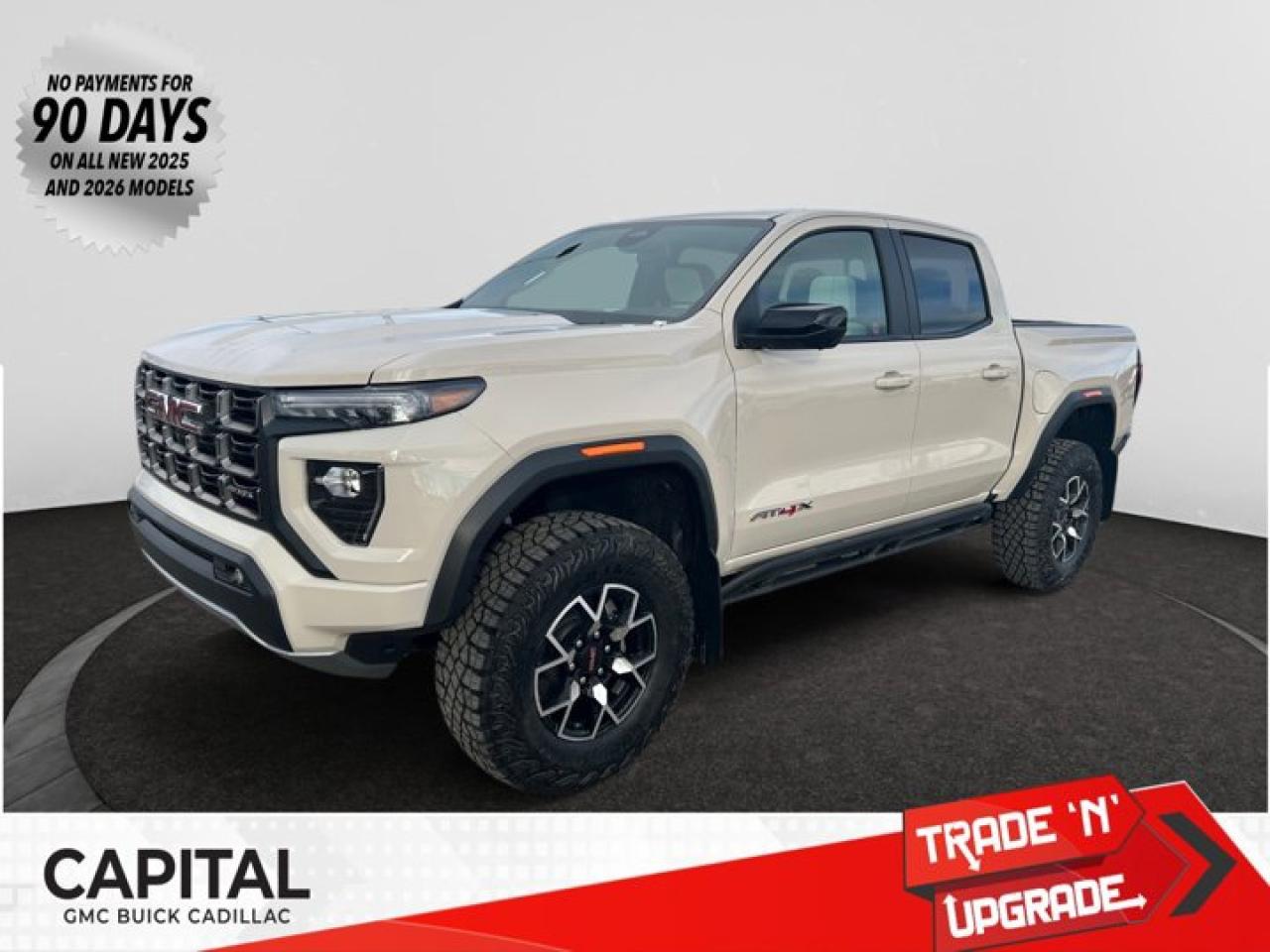 This 2026 GMC Canyon in Coastal Dune is equipped with 4WD and Turbocharged Gas I4 2.7L/ engine.The GMC Canyon might be midsize, but its fully premium. Designed for easy access, an available easy lift and lower tailgate allows for smooth operation, while an integrated corner-step rear bumper provides efficient access to the truck bed and your cargo. Its the little things that set the Canyon apart, like its LED-signature front lighting, chrome grille surrounds and chrome mirror caps and door handles. The Canyon is takes premium comfort to a new level with features such as available soft-touch instrument panel and available heated driver and front passenger seats. The interior is also engineered to give you and your passengers an exceptional level of quiet, from noise-reducing innovations to triple door seals. This truck offers an engine lineup that delivers power and efficiency. This baby has 308 horsepower and can tow up to 3493 KG (7700 LB.). Intelligent control features, including traction control, trailer sway and hill descent control, available automatic rear locking differential, brake rotors and integrated trailer brake controller and diesel exhaust brake, to help you stay confidently in command no matter what you may be hauling or trailering. The Canyon provides intelligently placed controls and driver-centric features to keep you in touch, in charge and connected on the road, from available built-in Wi-Fi, an infotainment system with navigation and a rear-vision camera, to power outlets, rear seat reminders and access to the myGMC app. Youll also find state-of-the-art safety to help enhance your awareness of the road and surrounding vehicles, such as available forward collision alert, and more.Check out this vehicles pictures, features, options and specs, and let us know if you have any questions. Helping find the perfect vehicle FOR YOU is our only priority.P.S...Sometimes texting is easier. Text (or call) 306-801-9090 for fast answers at your fingertips!Dealer License #914248Disclaimer: All prices are plus taxes & fees. See dealer for Details. Dealer Permit # 914248 See dealer for Details.