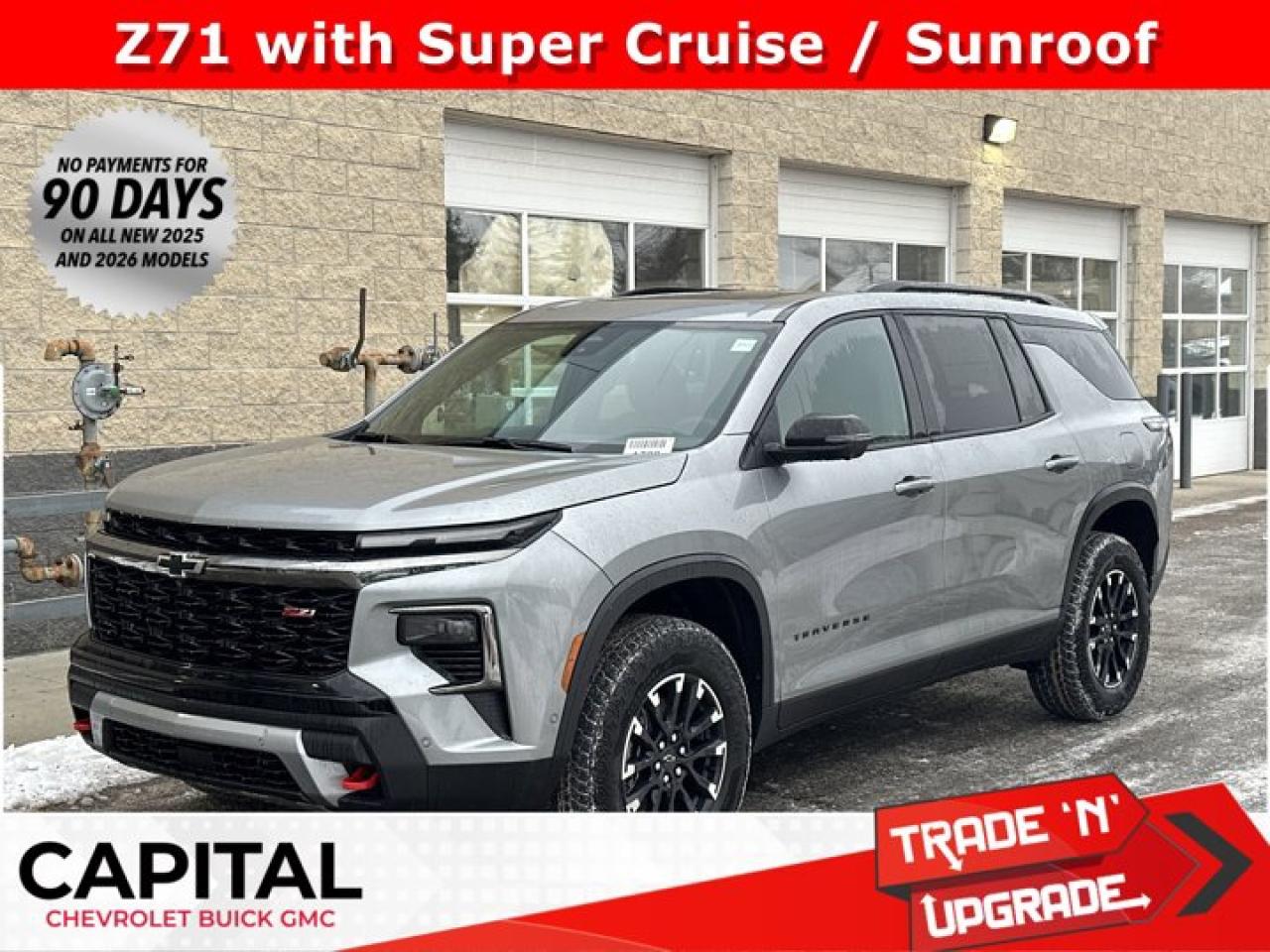 This Chevrolet Traverse delivers a Gas I4 2.5L/ engine powering this Automatic transmission. Z71 PREFERRED EQUIPMENT GROUP Includes standard equipment, TRANSMISSION, 8-SPEED AUTOMATIC (STD), SUNROOF, POWER, DUAL GLASS, PANORAMIC, SLIDING, WITH POWER SUNSHADE.* This Chevrolet Traverse Features the Following Options *LPO, FLOOR LINER PACKAGE includes (CAV) Integrated cargo liner, LPO, (RIA) first and second row All-weather floor liners, LPO and (RIB) third row All-weather floor liner, LPO, ENHANCED DRIVING PACKAGE includes (UKL) Super Cruise, (UKZ) Enhanced Automatic Parking Assist, (ULM) Driver Attention Assist and (UQA) Bose premium 12-speaker audio system , LPO, INTEGRATED CARGO LINER, LPO, ALL-WEATHER FLOOR LINERS, FIRST AND SECOND ROW, LPO, ALL-WEATHER FLOOR LINER, THIRD ROW, ENGINE, 2.5L TURBO DOHC SIDI WITH VARIABLE VALVE TIMING (VVT) (328 hp [244 kW] @ 5500 rpm, 326 lb-ft of torque [442 N-m] @ 3500 rpm) (STD), ENGINE BLOCK HEATER, 3 YEARS SIRIUSXM, Wireless Phone Charging, Windows, remote express-up/-down driver and express-down all passengers.* Visit Us Today *Come in for a quick visit at Capital Chevrolet Buick GMC Inc., 13103 Lake Fraser Drive SE, Calgary, AB T2J 3H5 to claim your Chevrolet Traverse!