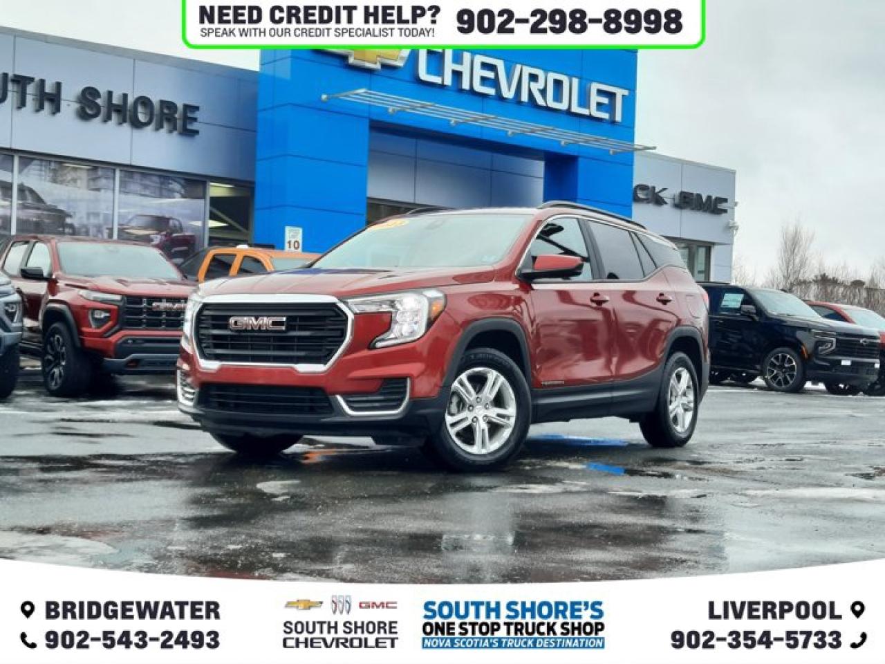Recent Arrival! Volcanic Red Tintcoat 2023 GMC Terrain SLE AWD 9-Speed Automatic 1.5L DOHC Clean Car Fax, AWD, 6 Speakers, ABS brakes, Alloy wheels, AM/FM radio, Auto-dimming Rear-View mirror, Automatic temperature control, Bluetooth® For Phone, Brake assist, Bumpers: body-colour, Compass, Delay-off headlights, Driver door bin, Driver vanity mirror, Dual front side impact airbags, Electronic Stability Control, Front anti-roll bar, Front Bucket Seats, Front dual zone A/C, Front reading lights, Fully automatic headlights, Heated door mirrors, Heated front seats, Low tire pressure warning, Occupant sensing airbag, Outside temperature display, Overhead console, Power door mirrors, Power driver seat, Power steering, Power windows, Premium audio system: GMC Infotainment System, Premium Cloth Seat Trim, Radio data system, Rear window defroster, Rear window wiper, Remote keyless entry, Roof rack: rails only, Security system, SiriusXM, Speed control, Speed-sensing steering, Tachometer, Telescoping steering wheel, Tilt steering wheel, Traction control, Trip computer.