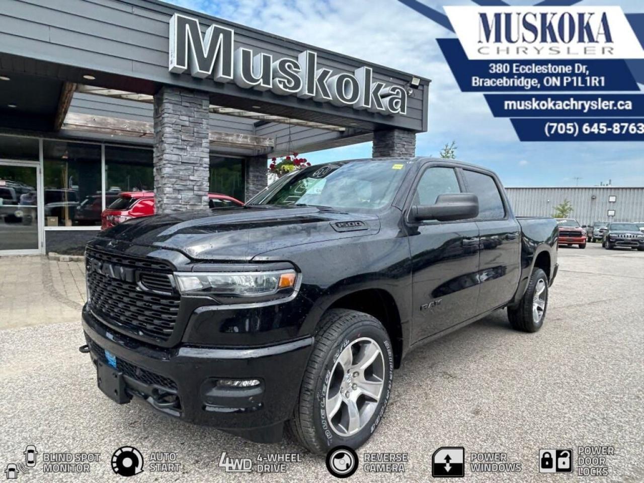 DEALER DEMO BLOW OUT DEAL!   This RAM 1500 TRADESMAN, with a 3.0L I-6 twin turbo engine engine, features a 8-speed automatic transmission, and generates 9.8 highway/14 city L/100km. Find this vehicle with only 5948 kilometers!  RAM 1500 TRADESMAN Options: This RAM 1500 TRADESMAN offers a multitude of options. Technology options include: Voice Recorder, 2 LCD Monitors In The Front, AM/FM/Satellite-Prep w/Seek-Scan, Clock, Speed Compensated Volume Control, Aux Audio Input Jack, Voice Activation, Radio Data System and External Memory Control, MP3 Player, Radio: Uconnect 5 w/8.4 Display.  Safety options include Variable Intermittent Wipers, Airbag Occupancy Sensor, Curtain 1st And 2nd Row Airbags, Dual Stage Driver And Passenger Front Airbags, Dual Stage Driver And Passenger Seat-Mounted Side Airbags.  Visit Us: Find this RAM 1500 TRADESMAN at Muskoka Chrysler today. We are conveniently located at 380 Ecclestone Dr Bracebridge ON P1L1R1. Muskoka Chrysler has been serving our local community for over 40 years. We take pride in giving back to the community while providing the best customer service. We appreciate each and opportunity we have to serve you, not as a customer but as a friend