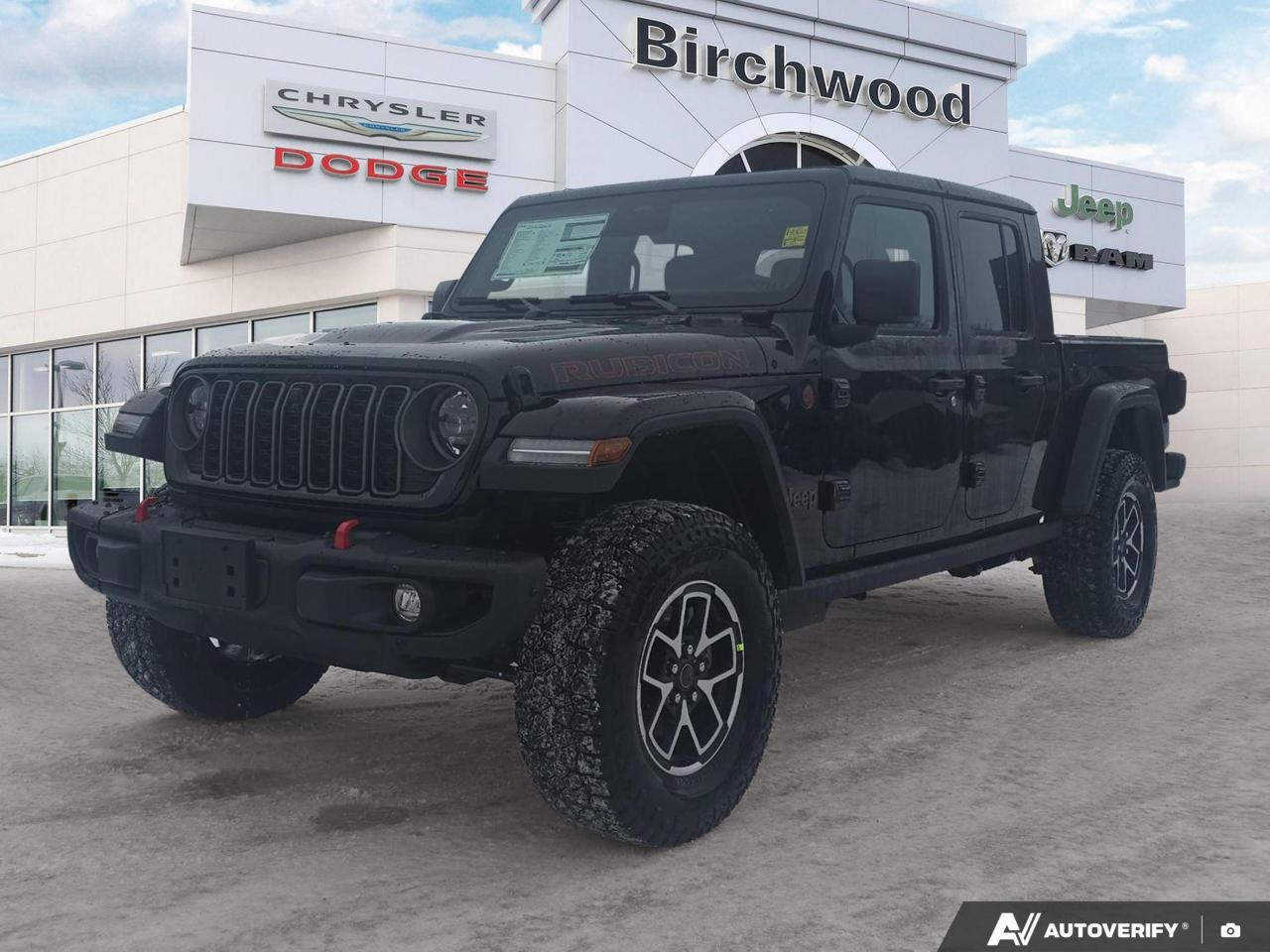 4:1 RockTrac heavyduty parttime 4WD system
4.10 rear axle ratio
Dana M210 wide front axle
Dana M220 wide rear axle
ELocker rear axle
Electronic front disconnecting sway bar
Fuel tank skid plate shield
Transfer case skid plate shield
Transmission skid plate
Underbody skid plate
Rock protection sill rails
Advanced multistage front air bags
Supplemental front seatmounted side air bags
Supplemental side air bags
Adaptive Cruise Control with Stop
Experience the future of off-road adventure with the 2026 Jeep Gladiator Rubicon! This brand-new truck combines rugged capability with cutting-edge technology, perfect for the modern explorer.

- Advanced 4WD system with selectable front and rear locking differentials
- Removable hard top and doors for open-air driving
- 12.3 Uconnect 5W display with wireless Apple CarPlay and Android Auto
- Adaptive Cruise Control with Stop & Go functionality
- 3.6L Pentastar V6 engine paired with an 8-speed automatic transmission
- Robust towing capacity with Class IV hitch and trailer sway control
- All-terrain tires and 17 machined/painted black wheels

Ready to conquer any trail? Reserve your 2026 Jeep Gladiator Rubicon today! Visit Birchwood Chrysler Dodge Jeep Ram online or in person to start your purchase journey. Our team is here to answer any questions and help you experience the thrill of driving this exceptional vehicle. Dont miss out  book your test drive now!
Birchwood Chrysler Dodge is your choice for New Chrysler, Dodge, Jeep, RAM vehicles in Winnipeg. 
 
With us, Experience is Everything. Complete as much or as little of your purchase online as you like. All pricing you see is what you pay. No hidden fees. All new vehicle special offers and discounts are already calculated in the pricing. On our website you can choose payment options and terms knowing these are transparent and accurate.

Start your purchase online to build your exact pricing to your specifics like how much money down, vehicle trade and any accessories or added optional protection that suits your needs.

Any questions let us know by calling (204) 774-4444, wed love to send you a video to clarify any questions about a vehicle!

Visit us in store at 90-3965 Portage Ave in the Birchwood Autopark.

Dealer permit #5686
Dealer permit #5686