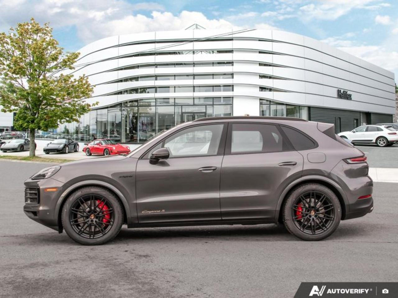 *Now available at Porsche of Halifax*, this *2026 Cayenne S E-Hybrid* in *Quartzite Grey Metallic* delivers exceptional comfort, intelligent hybrid efficiency, and refined Porsche craftsmanship. Paired with a *Leather Interior in Black*, this model offers a luxurious and quiet driving experience, enhanced by a premium list of comfort and technology features.==== Comfort & Efficiency ====  *   *E-Hybrid powertrain* providing smooth, quiet electric driving with the flexibility of gasoline power when needed  *   *4-Zone Climate Control* maintaining ideal comfort for every passenger  *   *Ventilated Front Seats* and *Heated Rear Seats* for year-round luxury  *   *Power Seats (14-way) with Comfort Memory Package* for personalized, supportive ergonomics  *   *Heated GT Sport Steering Wheel in Leather*  *   *Panoramic Roof System* bringing natural light and openness into the cabin  *   *Sport Chrono Package with Compass Display* allowing enhanced driving comfort and efficiency management  *   *All-season tires* paired with hybrid-optimized driving modes for everyday versatility==== Interior Refinement & Technology ====  *   *BOSE® Surround Sound System* delivering clear, immersive audio  *   *HD-Matrix Design LED Headlights in Black* ensuring precise, efficient nighttime visibility  *   *Adaptive Cruise Control (ACC) including Lane Keep Assist (LKA)* for smooth, confident highway driving  *   *Technology Package* adding advanced connectivity and assistance features  *   *Porsche Crest on Headrests (Front)* for a refined, bespoke touch  *   *Smoking Package* (functional added storage elements)  *   *Under-Door Puddle Light Projectors* enhancing the premium entry experience==== Exterior Highlights ====  *   *21 RS Spyder Design Wheels in Satin Black* delivering a bold, upscale stance  *   *Extended Exterior Package in Black* creating a sleek, modern contrast against the Quartzite Grey finish  *   *Sport Tailpipes in Dark Bronze* adding a refined performance accent  *   *Roof Rails in Black Aluminum Finish* for added versatility  *   *Trailer Hitch (without tow ball)* offering practical capability  *   *Model Designation on Doors in Neodyme* adding a distinctive visual detail----------------------------------------The *2026 Cayenne S E-Hybrid* in *Quartzite Grey Metallic* offers a superb combination of effortless hybrid efficiency, elevated comfort, and Porsche refinement. Quiet, composed, and exceptionally well-equipped, its designed to make every drive smooth and enjoyable. *Now at Porsche of Halifax*---contact us today to schedule your private viewing or test drive.