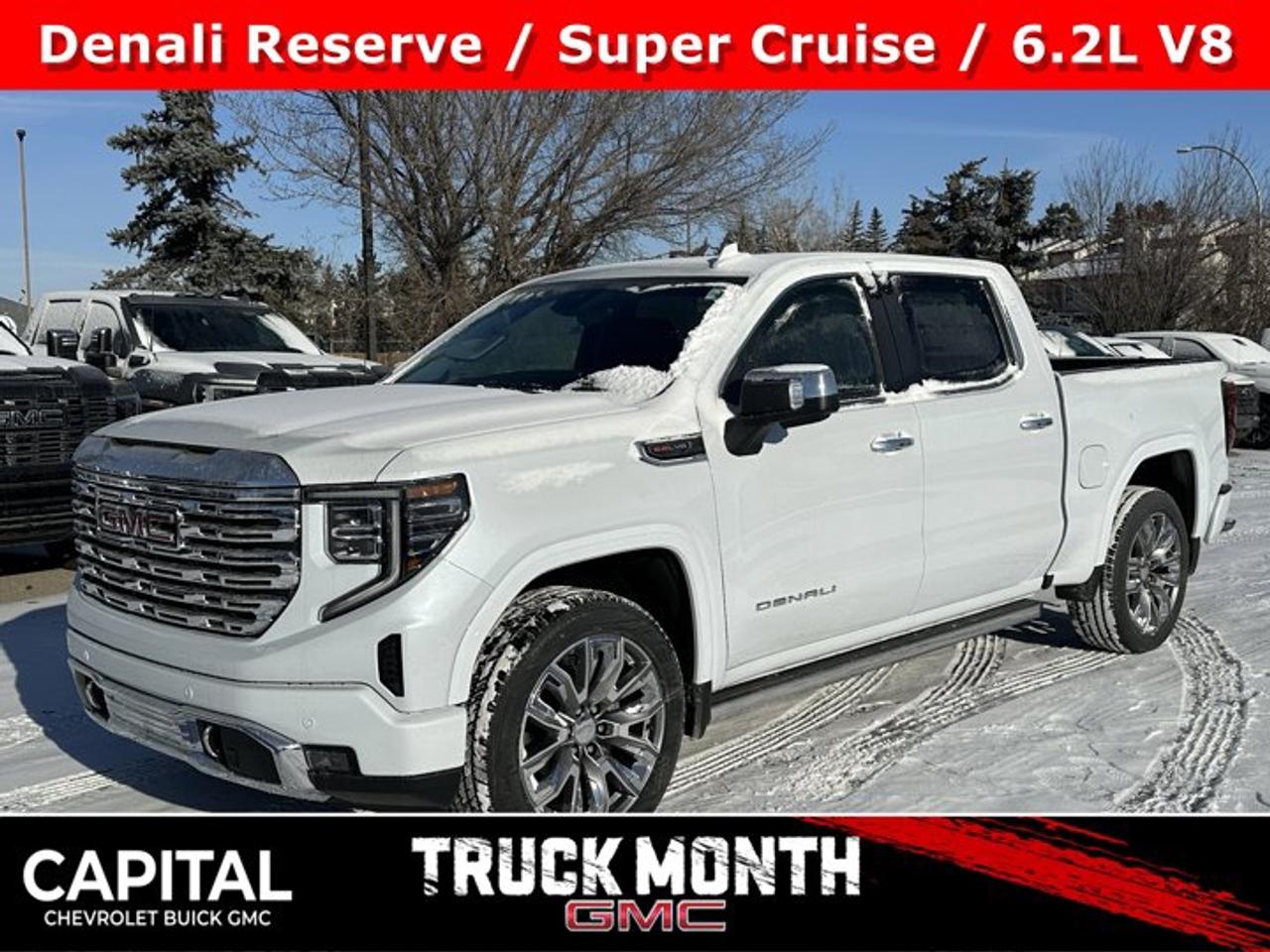 This GMC Sierra 1500 boasts a Gas V8 6.2L/376 engine powering this Automatic transmission. TRANSMISSION, 10-SPEED AUTOMATIC WITH ELECTRONIC PRECISION SHIFT, ELECTRONICALLY CONTROLLED with overdrive, and tow/haul mode and steering column paddle shifters. Includes Cruise Grade Braking and Powertrain Grade Braking (STD), REAR AXLE, 3.23 RATIO, PREMIUM FLOOR LINERS WITH REMOVABLE CARPET INSERT, FRONT.* This GMC Sierra 1500 Features the Following Options *DENALI RESERVE SUPER CRUISE PACKAGE includes (CWM) Technology Package, (CF5) sunroof, (BRS) GMC MultiPro Power Steps, (SH0) 22 Painted Aluminum Wheel with Machining and Bright Chrome Insert, (N5G) Super Cruise Steering wheel and (UKL) Super Cruise. , LPO, WHEEL LOCKS, SET OF 4 (dealer-installed), LPO, CARGO TIE-DOWNS, (4) (dealer-installed), LPO, BODY COLOUR WHEEL ARCH MOULDINGS (dealer-installed), GVWR, 7100 LBS. (3221 KG) (STD), GLACIER WHITE TRICOAT, ENGINE, 6.2L ECOTEC3 V8 (420 hp [313 kW] @ 5600 rpm, 460 lb-ft of torque [624 Nm] @ 4100 rpm); featuring Dynamic Fuel Management, ENGINE BLOCK HEATER, DENALI PREFERRED EQUIPMENT GROUP includes standard equipment, ACTIVE EXHAUST, DUAL, SPORT-MODE ENABLED.* Visit Us Today *Stop by Capital Chevrolet Buick GMC Inc. located at 13103 Lake Fraser Drive SE, Calgary, AB T2J 3H5 for a quick visit and a great vehicle!