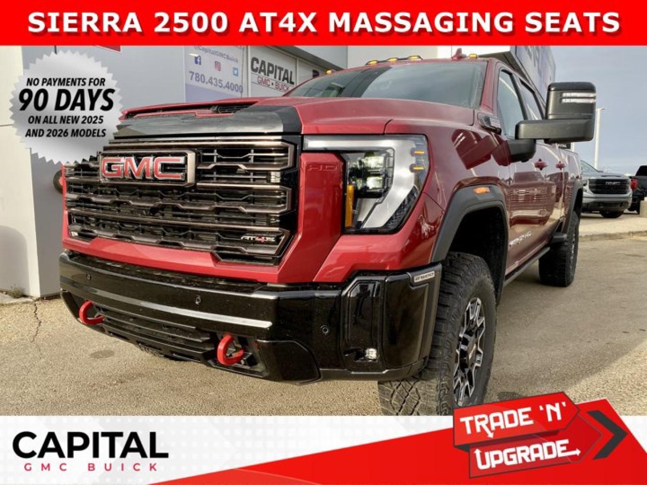 Check out the 2026 GMC 2500 HD DIESEL AT4X... Fully Equipped with every option including, Heated and Cooled Seats, Massaging Seats, Power Sunroof, Exclusive Obsidian Rush interior, Heated Rear Seats, Heated Steering, Adaptive Cruise Control, 360 CAM, Heads-up Display, Rear Streaming Camera Mirror, Multipro Tailgate With Kicker speakers, Duramax Diesel Engine / Allison Transmission, and so much more! Dont miss out and call now!Ask for the Internet Department for more information or book your test drive today! Text (or call) 780-435-4000 for fast answers at your fingertips!Disclaimer: All prices are plus taxes and include all cash credits and loyalties. See dealer for details. AMVIC Licensed Dealer # B1044900