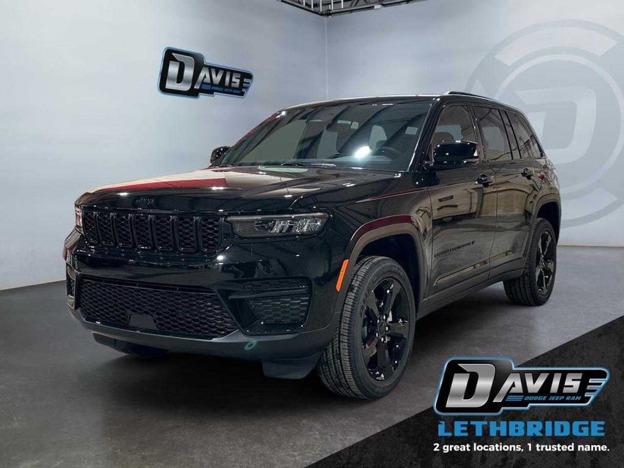 <b>Blind Spot Monitoring, Heated Seats, Heated Steering Wheel, Adaptive Cruise Control!<br /> <br /></b><br /> <br /> <br />Drive in style and confidence with the 2025 Jeep Grand Cherokee Altitude 4x4 in striking Diamond Black Crystal Pearl. This SUV features Capri leatherette seats with suede inserts, a 3.6L Pentastar V6 engine with ESS, and an 8-speed automatic transmission for smooth, responsive performance.<br /><br />The Altitude Appearance Package adds Gloss Black exterior accents, 20-inch Gloss Black wheels, and a sleek black headliner, while premium features like power liftgate, rain-sensing wipers, wireless charging, heated front seats and steering wheel, and dual-zone climate control enhance comfort and convenience.<br /><br />Safety and technology are robust, including a 10.25-inch digital gauge cluster, Uconnect 5 with 8.4-inch touchscreen, hands-free phone and media hub with USB, 4G LTE Wi-Fi, Adaptive Cruise Control with Stop and Go, Blind-Spot Monitoring, Full-Speed Forward Collision Warning Plus, and Park-Sense Rear Park Assist.<br /><br />With remote start, selectable tire fill alert, and Jeeps legendary 4x4 capability, this Grand Cherokee Altitude is ready for any adventure in style.<br /> <br />To apply right now for financing use this link: <a href=https://lethbridge.davisdodge.ca/free-credit-check/ target=_blank rel=nofollow noopener noreferrer>https://lethbridge.davisdodge.ca/free-credit-check/</a><br /><br /> <br /><br />As a premier Chrysler, Dodge, Jeep and RAM dealership, Davis Dodge proudly offers an extensive selection of new and used vehicles to meet every drivers needs. Customers across Lethbridge, Fort Macleod, Taber, Claresholm, Coaldale, and beyond trust us for daily vehicle specials, certified service and parts, and a seamless online inventory experience. <br /><br /> With competitive financing options and expert support, we make car buying easy and enjoyable. <br /><br /> Ready to hit the road? Schedule your test drive today at Davis Dodge, your trusted Chrysler, Dodge, Jeep and RAM dealer in Lethbridge, Alberta.<br /><br /> Vehicle pricing offer shown expires 2026-04-30. <br /> Come by and check out our fleet of 70+ used cars and trucks and 110+ new cars and trucks for sale in Lethbridge. o~o