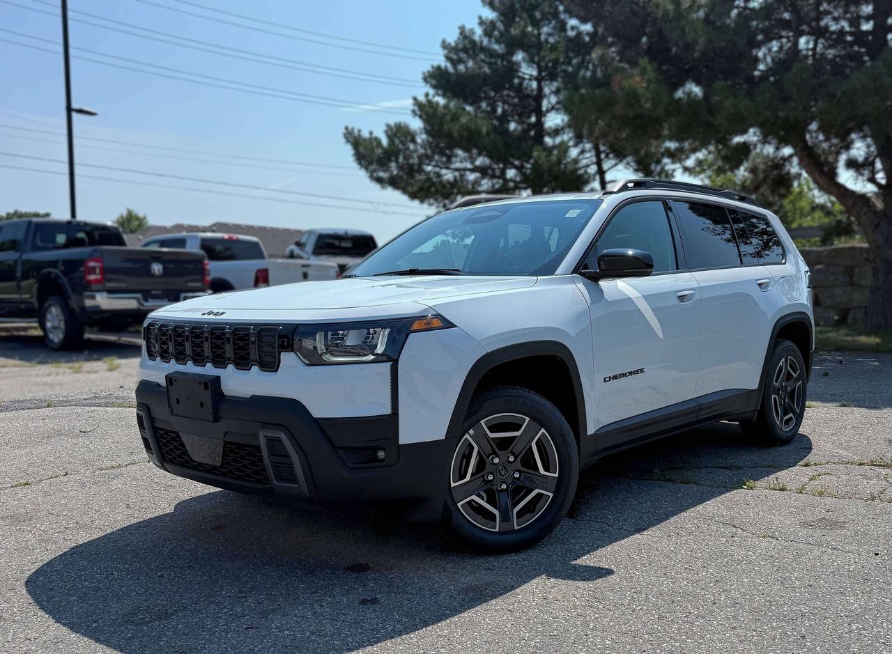 Well-suited to modern routines, our New hybrid-powered 2026 Jeep Cherokee Limited 4X4 pairs intuitive technology, efficient hybrid operation, and practical versatility for daily driving and weekend plans alike in Bright White Clear-Coat. Motivated by a TurboCharged 1.6 Litre 4 Cylinder paired with a Dual Electric Motors offering 210hp tethered to a CVT. This Four Wheel Drive SUV also combines Jeep Active Drive I and terrain management for trail-friendly action, and it returns approximately 8.1L/100km on the highway. Our Cherokee Limited is equipped with LED exterior lighting, a dual-pane panoramic sunroof, 18-inch alloy wheels, and roof rails.  Our Limited cabin elevates everyday driving with leather heated front seats, upgraded interior materials, and a comfort-focused design. Technology includes a central touchscreen paired with a digital driver display, Apple CarPlay&reg;/Android Auto&reg;, Bluetooth&reg;, premium audio, wireless charging, and available WiFi connectivity.  Jeep supports your safety with essential driver-assistance features, including a rearview camera, automatic emergency braking, forward collision alert, and lane departure warning. Designed with practicality in mind, our Cherokee Limited delivers confident everyday protection without unnecessary complexity. Save this Page and Call for Availability. We Know You Will Enjoy Your Test Drive Towards Ownership!