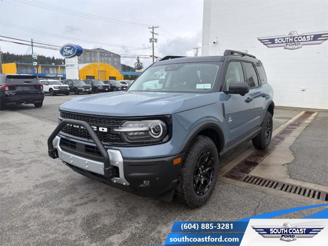<b>Sunroof!</b><br> <br> The 2026 Ford Bronco Sport features advanced driver-assist systems and intuitive technology to support your journey with confidence. <br> <br>The 2026 Ford Bronco Sport combines rugged styling, modern tech and flexible utility to create a compact SUV that doesnt compromise on spirit. Inside, the cabin features quality materials, intuitive connectivity and thoughtful design to keep passengers comfortable and engaged. With its trail-ready attitude, confident presence and Fords heritage of capability, the Bronco Sport is built to carry your lifestyle forward.<br> <br>This Azure Gray Metallic Tricoat SUV has a 8 Speed Automatic transmission and is powered by a 181HP 1.5L 3 Cylinder Engine. <br> <br> Our Bronco Sports trim level is Outer Banks. Inside, premium-trimmed heated sport contour seats, a power-adjustable drivers seat with memory, and a heated leatherette steering wheel deliver comfort and control for every journey. The intuitive SYNC 4 infotainment system with a 13.2-inch touchscreen, wireless Apple CarPlay and Android Auto, Alexa integration, and adaptive cruise control with stop-and-go ensure seamless connectivity and convenience on the road. Dual-zone automatic climate control, smart device remote start, and a proximity key with push-button ignition add everyday ease, while thoughtful touches like ambient lighting, premium interior accents, and ample cargo versatility enhance practicality. Outside, 18-inch ebony black-painted aluminum wheels, LED headlights, and black body trim create a bold and athletic presence complemented by off-road-ready features like all-season tires, a Terrain Management System with five G.O.A.T. modes, and part- and full-time four-wheel drive. Safety comes standard with Ford Co-Pilot360 technology, including BLIS with Cross-Traffic Alert, Pre-Collision Assist with Automatic Emergency Braking, Lane Keeping Assist, Rear Cross-Traffic Braking, and a rearview camera, providing confidence and peace of mind whether navigating city streets or taking the scenic route. This vehicle has been upgraded with the following features: Sunroof.<br><br> View the original window sticker for this vehicle with this url <b><a href=http://www.windowsticker.forddirect.com/windowsticker.pdf?vin=3FMCR9CN7TRE09515 target=_blank>http://www.windowsticker.forddirect.com/windowsticker.pdf?vin=3FMCR9CN7TRE09515</a></b>.<br> <br>To apply right now for financing use this link: <a href=https://www.southcoastford.com/financing/ target=_blank>https://www.southcoastford.com/financing/</a><br><br> <br/> Total  rebate of $4000 is reflected in the price.  <br> Buy this vehicle now for the lowest bi-weekly payment of <b>$420.88</b> with $0 down for 84 months @ 7.99% APR O.A.C. ( taxes included, $695 Administration Fee included    / Total Obligation of $70321  ).  Incentives expire 2026-04-30.  See dealer for details. <br> <br>Call South Coast Ford Sales or come visit us in person. Were convenient to Sechelt, BC and located at 5606 Wharf Avenue. and look forward to helping you with your automotive needs. <br><br> Come by and check out our fleet of 20+ used cars and trucks and 90+ new cars and trucks for sale in Sechelt.  o~o