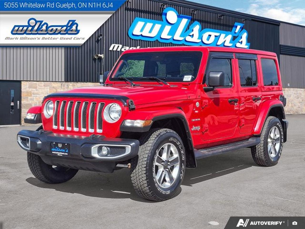 Check out this certified 2021 Jeep Wrangler Unlimited Sahara | V6 | Leather | Tow Pkg | Nav | Adaptive Cruise | Alpine Audio | and More !. Its Automatic transmission and 3.6 L engine will keep you going. This Jeep Wrangler features the following options: Tow Package, Reverse Camera, Navigation System, Leather, Alpine Stereo, Air Conditioning, Adaptive Cruise Control, Tilt Steering Wheel, Steering Radio Controls, and Power Windows. Test drive this vehicle at Mark Wilsons Better Used Cars, 5055 Whitelaw Road, Guelph, ON N1H 6J4.60+ years of World Class Service!500+ Live Market Priced VEHICLES! ONE MASSIVE LOCATION!Free Local Delivery Available!FINANCING! - Better than bank rates! 6 Months No Payments available on approved credit OAC. Zero Down Available. We have expert licensed credit specialists to secure the best possible rate for you and keep you on budget ! We are your financing broker, let us do all the leg work on your behalf! Click the RED Apply for Financing button to the right to get started or drop in today!BAD CREDIT APPROVED HERE! - You dont need perfect credit to get a vehicle loan at Mark Wilsons Better Used Cars! We have a dedicated licensed team of credit rebuilding experts on hand to help you get the car of your dreams!WE LOVE TRADE-INS! - Top dollar trade-in values!SELL us your car even if you dont buy ours! HISTORY: Free Carfax report included.Certification included! No shady fees for safety!EXTENDED WARRANTY: Available30 DAY WARRANTY INCLUDED: 30 Days, or 3,000 km (mechanical items only). No Claim Limit (abuse not covered)5 Day Exchange Privilege! *(Some conditions apply)CASH PRICES SHOWN: Excluding HST and Licensing Fees.2021-2026 vehicles may be daily rentals. Please inquire with your Salesperson.