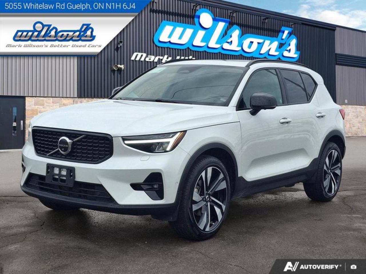 Check out this certified 2023 Volvo XC40 Ultimate Dark Theme B5 AWD | Nav | Leather | Sunroof | Power Liftgate | Heated Seats | . Its Automatic transmission and 2.0 L engine will keep you going. This Volvo XC40 comes equipped with these options: Sunroof, Navigation System, Leather, Air Conditioning, Heated Seats, Tilt Steering Wheel, Steering Radio Controls, Power Windows, Power Locks, and Power Lift Gate. Stop by and visit us at Mark Wilsons Better Used Cars, 5055 Whitelaw Road, Guelph, ON N1H 6J4.60+ years of World Class Service!500+ Live Market Priced VEHICLES! ONE MASSIVE LOCATION!Free Local Delivery Available!FINANCING! - Better than bank rates! 6 Months No Payments available on approved credit OAC. Zero Down Available. We have expert licensed credit specialists to secure the best possible rate for you and keep you on budget ! We are your financing broker, let us do all the leg work on your behalf! Click the RED Apply for Financing button to the right to get started or drop in today!BAD CREDIT APPROVED HERE! - You dont need perfect credit to get a vehicle loan at Mark Wilsons Better Used Cars! We have a dedicated licensed team of credit rebuilding experts on hand to help you get the car of your dreams!WE LOVE TRADE-INS! - Top dollar trade-in values!SELL us your car even if you dont buy ours! HISTORY: Free Carfax report included.Certification included! No shady fees for safety!EXTENDED WARRANTY: Available30 DAY WARRANTY INCLUDED: 30 Days, or 3,000 km (mechanical items only). No Claim Limit (abuse not covered)5 Day Exchange Privilege! *(Some conditions apply)CASH PRICES SHOWN: Excluding HST and Licensing Fees.2021-2026 vehicles may be daily rentals. Please inquire with your Salesperson.