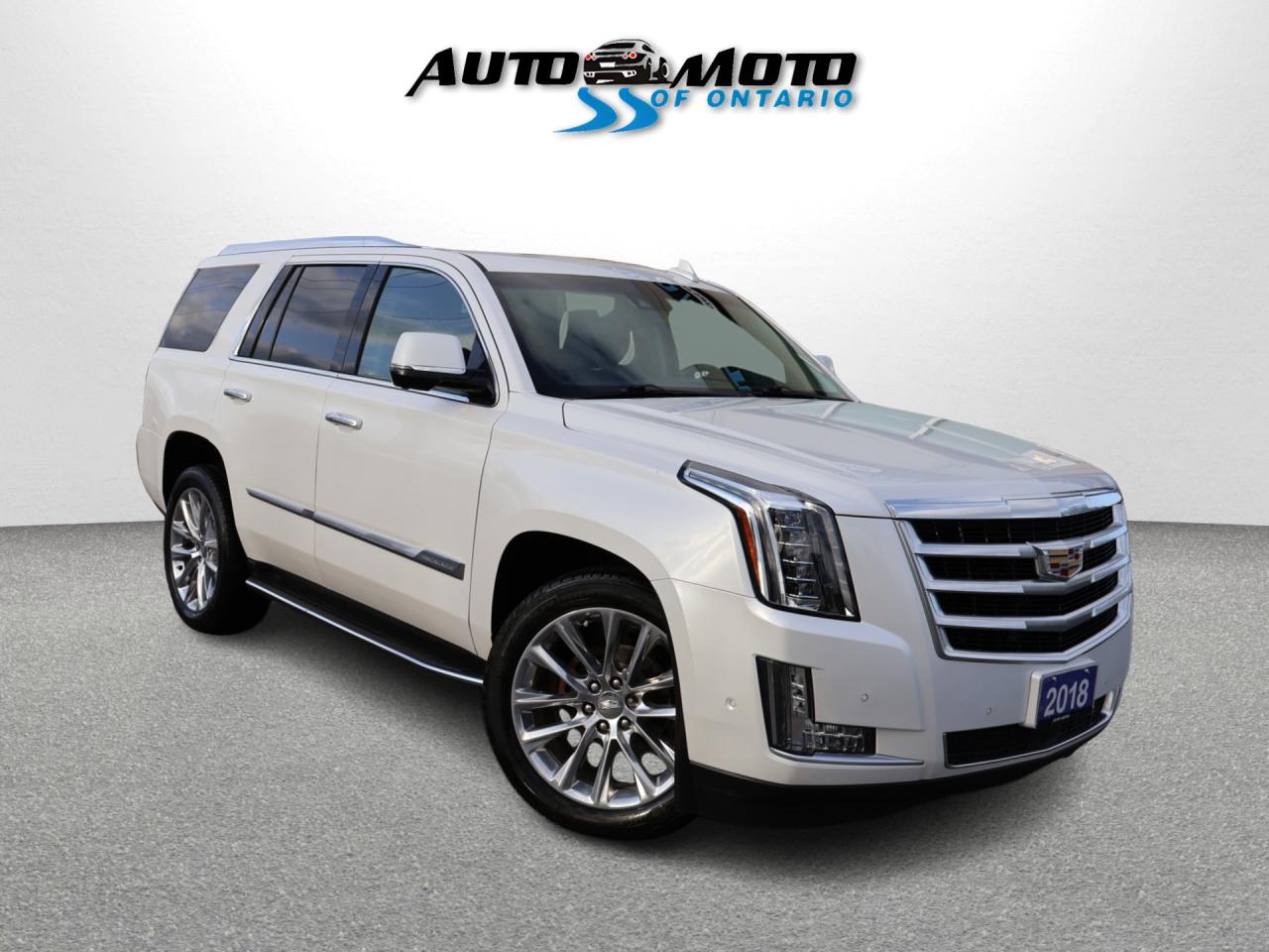 Used 2018 Cadillac Escalade V8 PREMIUM LUXURY 4WD CERTIFIED *7 SEATS*SERVICE RECORDS* 360 CAMERA NAV DVD BLUETOOTH LEATHER COOL/HEAT 4 SEATS/STEERING SUNROOF CRUISE ALLOYS for sale in Burlington, ON