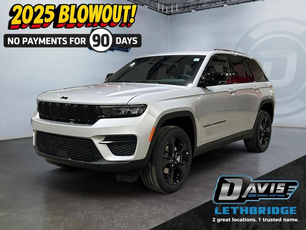 <b>Blind Spot Monitoring, Remote Start, Heated Seats, Heated Steering Wheel, Adaptive Cruise Control!<br /> <br /></b><br /> <br /> <br />Experience the perfect blend of capability and style with the 2025 Jeep Grand Cherokee Altitude 4x4 in Silver Zynith, featuring Capri leatherette seats with suede inserts. Powered by a 3.6L Pentastar V6 with Stop/Start and an 8-speed automatic transmission, this SUV delivers smooth performance and all-weather confidence.<br /><br />The Altitude Appearance Package adds Gloss Black exterior accents, 20-inch Gloss Black wheels, and a sleek black headliner for a bold, modern look. Comfort and convenience include a power liftgate, rain-sensing wipers, heated front seats, heated steering wheel, dual-zone climate control, wireless charging, and a power 8-way driver seat.<br /><br />Technology and safety are top-notch with a 10.25-inch digital gauge cluster, Uconnect 5 with 8.4-inch touchscreen, hands-free phone and media hub with USB inputs, 4G LTE Wi-Fi, Adaptive Cruise Control, Forward Collision Warning Plus, Blind-Spot Monitoring with Rear Cross-Path Detection, and Park-Sense Rear Park Assist with stop.<br /><br />With remote start, selectable tire fill alert, and Jeeps legendary 4x4 capability, this Grand Cherokee Altitude is ready for every adventure in style.<br /> <br />To apply right now for financing use this link: <a href=https://www.bridgecitychrysler.com/pre-approval/ target=_blank rel=nofollow noopener noreferrer>https://www.bridgecitychrysler.com/pre-approval/</a><br /><br /> <br /><br />As a premier Chrysler, Dodge, Jeep and RAM dealership, Bridge City Chrysler proudly offers an extensive selection of new and used vehicles to meet every drivers needs. Customers across Lethbridge, Fort Macleod, Taber, Claresholm, Coaldale, and beyond trust us for daily vehicle specials, certified service and parts, and a seamless online inventory experience. <br /><br /> With competitive financing options and expert support, we make car buying easy and enjoyable. <br /><br /> Ready to hit the road? Schedule your test drive today at Bridge City Chrysler, your trusted Chrysler, Dodge, Jeep and RAM dealer in Lethbridge, Alberta.<br /><br /> Vehicle pricing offer shown expires 2026-01-31. <br /> Come by and check out our fleet of 80+ used cars and trucks and 120+ new cars and trucks for sale in Lethbridge. o~o