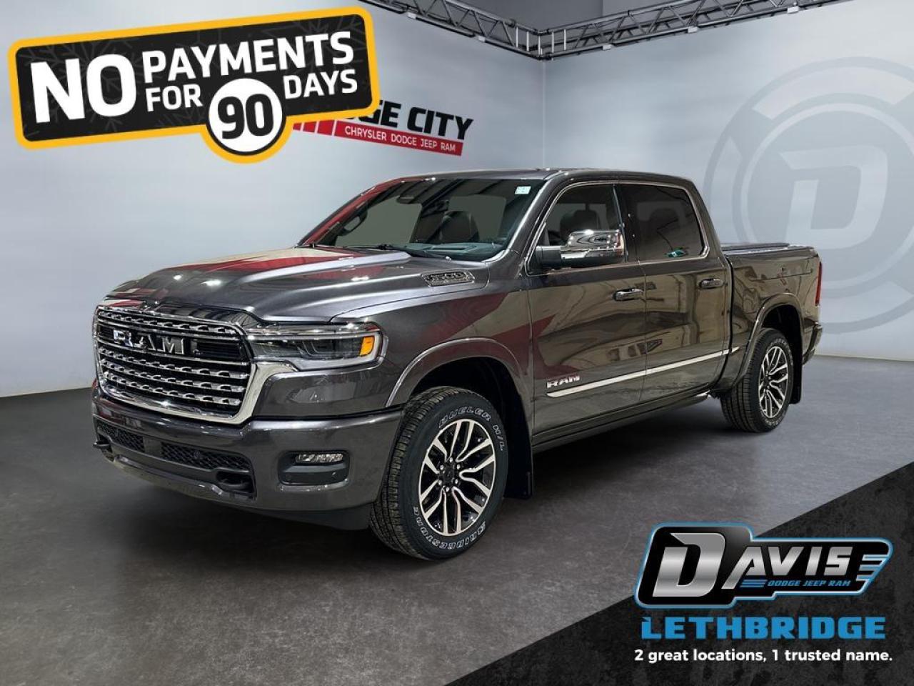 <b>Power Tailgate, Power Running Boards, 19 Speaker Harman/Kardon Premium Audio, Massage Seats, Cooled Seats!<br /> <br /></b><br /> <br /> <br />Experience luxury and capability with the 2026 Ram 1500 Limited in Granite Crystal Metallic Clear Coat. This 4x4 Crew Cab is powered by a 3.0L I6 Hurricane Twin-Turbo engine paired with an 8-speed automatic transmission, offering smooth performance, high towing capacity, and exceptional off-road readiness with air suspension, tow hooks, Class IV receiver hitch, heavy-duty shocks, and all-wheel fender flares.<br /><br />Inside, the Limited delivers premium comfort with quilted leather bucket seats, ventilated front and rear seats, heated front seats, dual-zone climate control, power-adjustable 8-way driver and passenger seats with memory, full-length premium floor console, and active noise control. Technology highlights include a Uconnect 5 NAV 14.4 touchscreen, Apple CarPlay, Android Auto, GPS navigation, 19-speaker Harman Kardon premium audio, dual wireless charging, panoramic dual-pane sunroof, head-up display, and rear passenger interactive display.<br /><br />Safety is cutting-edge with Adaptive Cruise Control with Stop & Go, Blind Spot and Cross Path Detection, Active Lane Management, Pedestrian Emergency Braking, Full-Speed Forward Collision Warning, ParkSense Front/Rear Park Assist, Traffic Sign Recognition, Intersection Collision Assist, and Evasive Steering Assist. Exterior upgrades include chrome grille and badges, LED lighting, body-color bumpers, RAMBox Cargo Management, power-deployable running boards, dual rear exhaust with bright tips, and Mopar spray-in bedliner.<br /> <br />To apply right now for financing use this link: <a href=https://www.bridgecitychrysler.com/pre-approval/ target=_blank rel=nofollow noopener noreferrer>https://www.bridgecitychrysler.com/pre-approval/</a><br /><br /> <br /><br />As a premier Chrysler, Dodge, Jeep and RAM dealership, Bridge City Chrysler proudly offers an extensive selection of new and used vehicles to meet every drivers needs. Customers across Lethbridge, Fort Macleod, Taber, Claresholm, Coaldale, and beyond trust us for daily vehicle specials, certified service and parts, and a seamless online inventory experience. <br /><br /> With competitive financing options and expert support, we make car buying easy and enjoyable. <br /><br /> Ready to hit the road? Schedule your test drive today at Bridge City Chrysler, your trusted Chrysler, Dodge, Jeep and RAM dealer in Lethbridge, Alberta.<br /><br /> Vehicle pricing offer shown expires 2026-01-31. <br /> Come by and check out our fleet of 80+ used cars and trucks and 130+ new cars and trucks for sale in Lethbridge. o~o