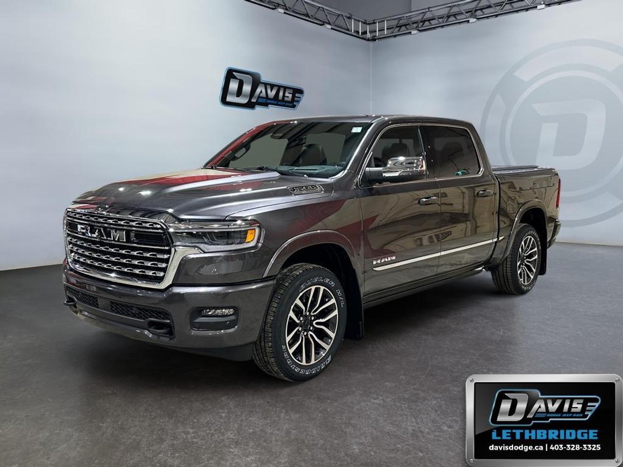 <b>Power Tailgate, Power Running Boards, 19 Speaker Harman/Kardon Premium Audio, Massage Seats, Cooled Seats!<br /> <br /></b><br /> Experience luxury and capability with the 2026 Ram 1500 Limited in Granite Crystal Metallic Clear Coat. This 4x4 Crew Cab is powered by a 3.0L I6 Hurricane Twin-Turbo engine paired with an 8-speed automatic transmission, offering smooth performance, high towing capacity, and exceptional off-road readiness with air suspension, tow hooks, Class IV receiver hitch, heavy-duty shocks, and all-wheel fender flares.<br /><br />Inside, the Limited delivers premium comfort with quilted leather bucket seats, ventilated front and rear seats, heated front seats, dual-zone climate control, power-adjustable 8-way driver and passenger seats with memory, full-length premium floor console, and active noise control. Technology highlights include a Uconnect 5 NAV 14.4 touchscreen, Apple CarPlay, Android Auto, GPS navigation, 19-speaker Harman Kardon premium audio, dual wireless charging, panoramic dual-pane sunroof, head-up display, and rear passenger interactive display.<br /><br />Safety is cutting-edge with Adaptive Cruise Control with Stop & Go, Blind Spot and Cross Path Detection, Active Lane Management, Pedestrian Emergency Braking, Full-Speed Forward Collision Warning, ParkSense Front/Rear Park Assist, Traffic Sign Recognition, Intersection Collision Assist, and Evasive Steering Assist. Exterior upgrades include chrome grille and badges, LED lighting, body-color bumpers, RAMBox Cargo Management, power-deployable running boards, dual rear exhaust with bright tips, and Mopar spray-in bedliner.<br /> <br />To apply right now for financing use this link: <a href=https://lethbridge.davisdodge.ca/free-credit-check/ target=_blank rel=nofollow noopener noreferrer>https://lethbridge.davisdodge.ca/free-credit-check/</a><br /> <br /><br />Locally Owned & Trusted for Over 35 Years  Davis Dodge in Lethbridge, AB <br /><br /> At Davis Dodge, weve proudly served the Lethbridge community for more than 35 years, offering an unparalleled car buying experience. Dont just take our word for itour Google reviews speak volumes about our commitment to exceptional service. <br /><br /> Delivery & At-Home Test Drives: Convenient options to suit your lifestyle. <br /><br /> Flexible Financing for Everyone: Get the vehicle you need with financing solutions tailored to your situation. <br /><br /> Full Mechanical Inspections & Professional Cleaning: Every vehicle is thoroughly inspected and cleaned before it hits our lot.<br /><br /> We take all makes and models on trade and offer competitive pricing with inventory that changes daily. Whether you're shopping for a Chrysler, Dodge, Jeep, RAM, or FIAT, our AMVIC Licensed dealership makes it easy to browse, buy, and drive away.<br /><br /> Located in Lethbridge, AB, we proudly serve customers in Fort Macleod, Taber, Claresholm, and Coaldale. Shop online or visit us today to experience the best in sales, service, and selection. Standard bank rates apply; taxes are additional.<br /><br /> Vehicle pricing offer shown expires 2026-06-30. <br /> Come by and check out our fleet of 60+ used cars and trucks and 100+ new cars and trucks for sale in Lethbridge. o~o